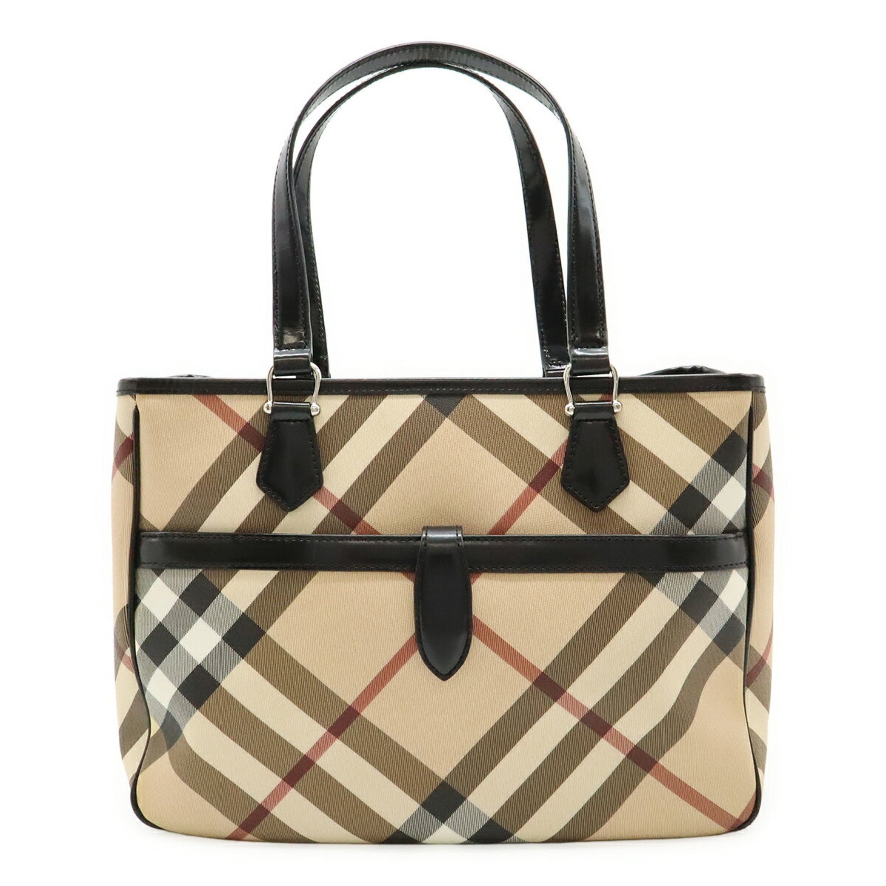 BURBERRY House Check Pattern Tote Bag Shoulder PVC Patent Leather Beige Black