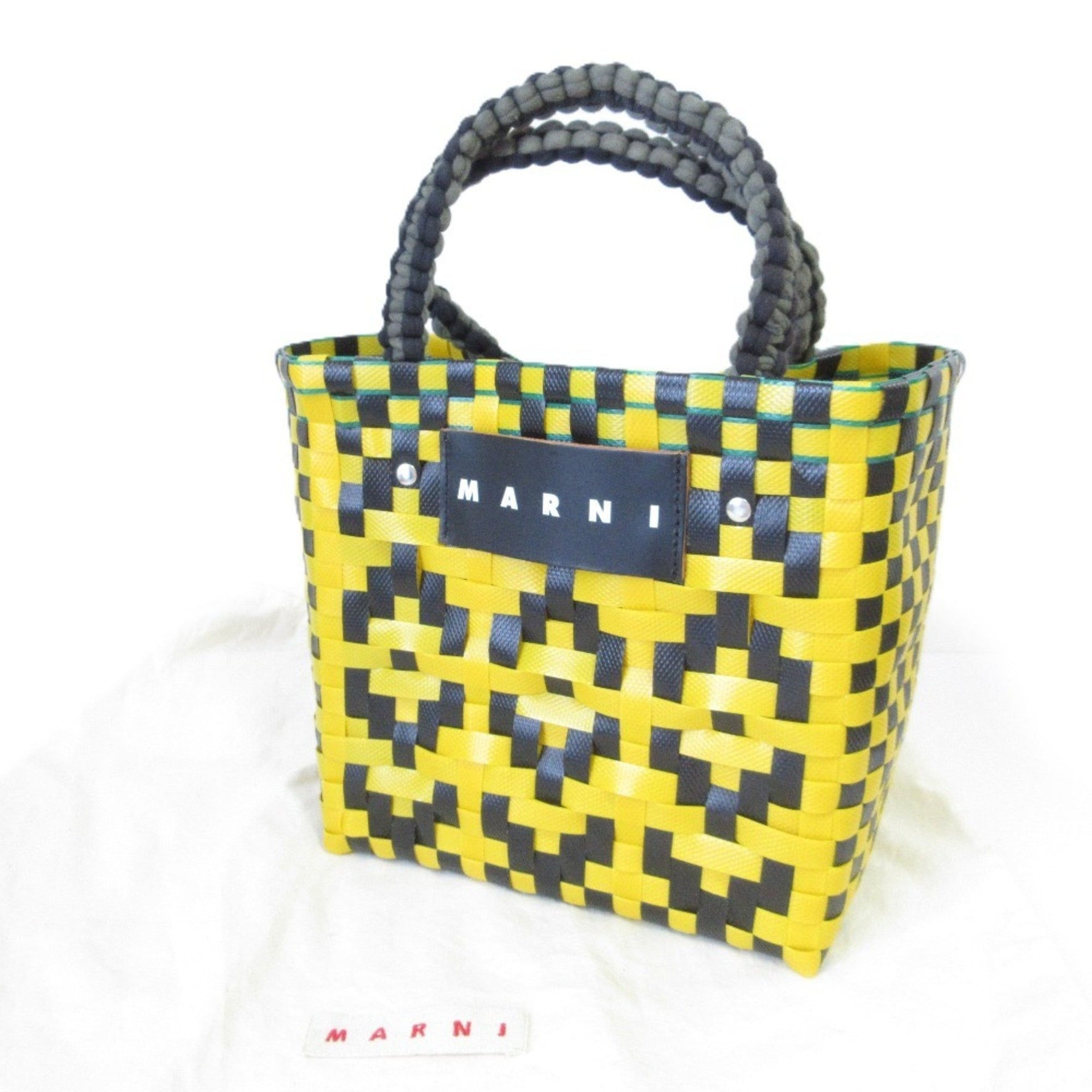 MARNI Flower Market Picnic Bag, Basket Handbag, Yellow, Black, Women's