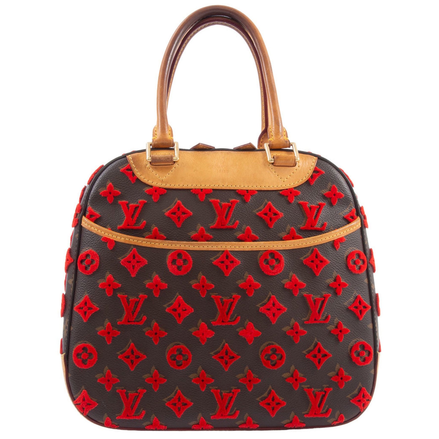 Louis Vuitton Deauville Cube Handbag Monogram Canvas Red