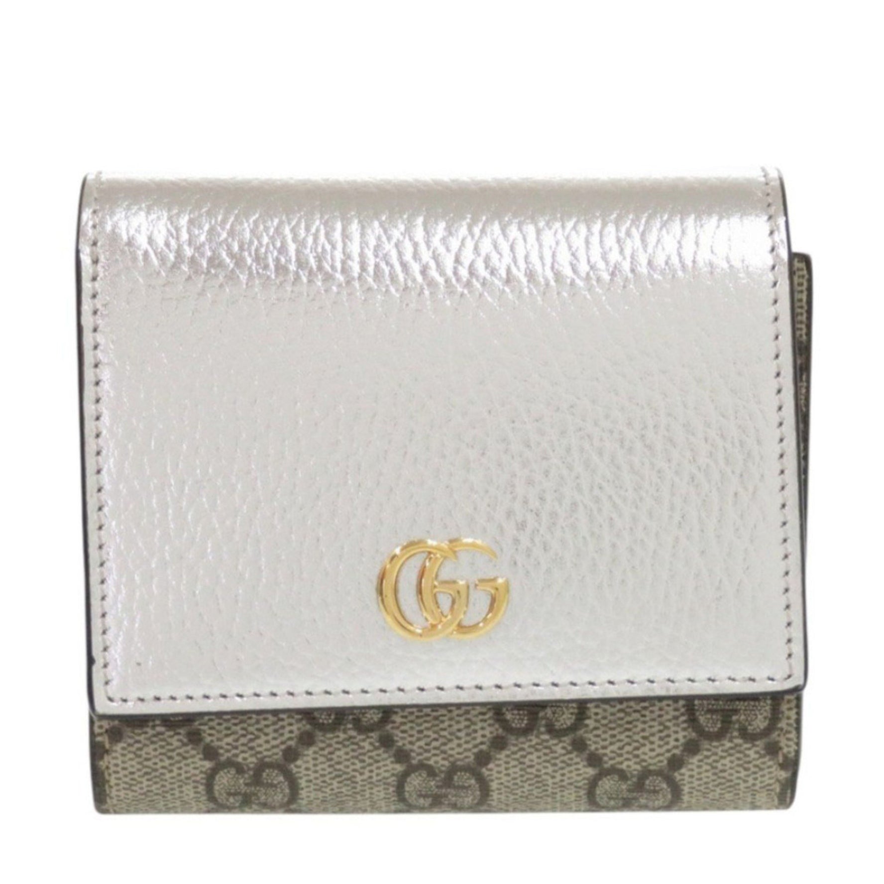 Like new Gucci GG Marmont Supreme canvas silver bifold wallet 0066