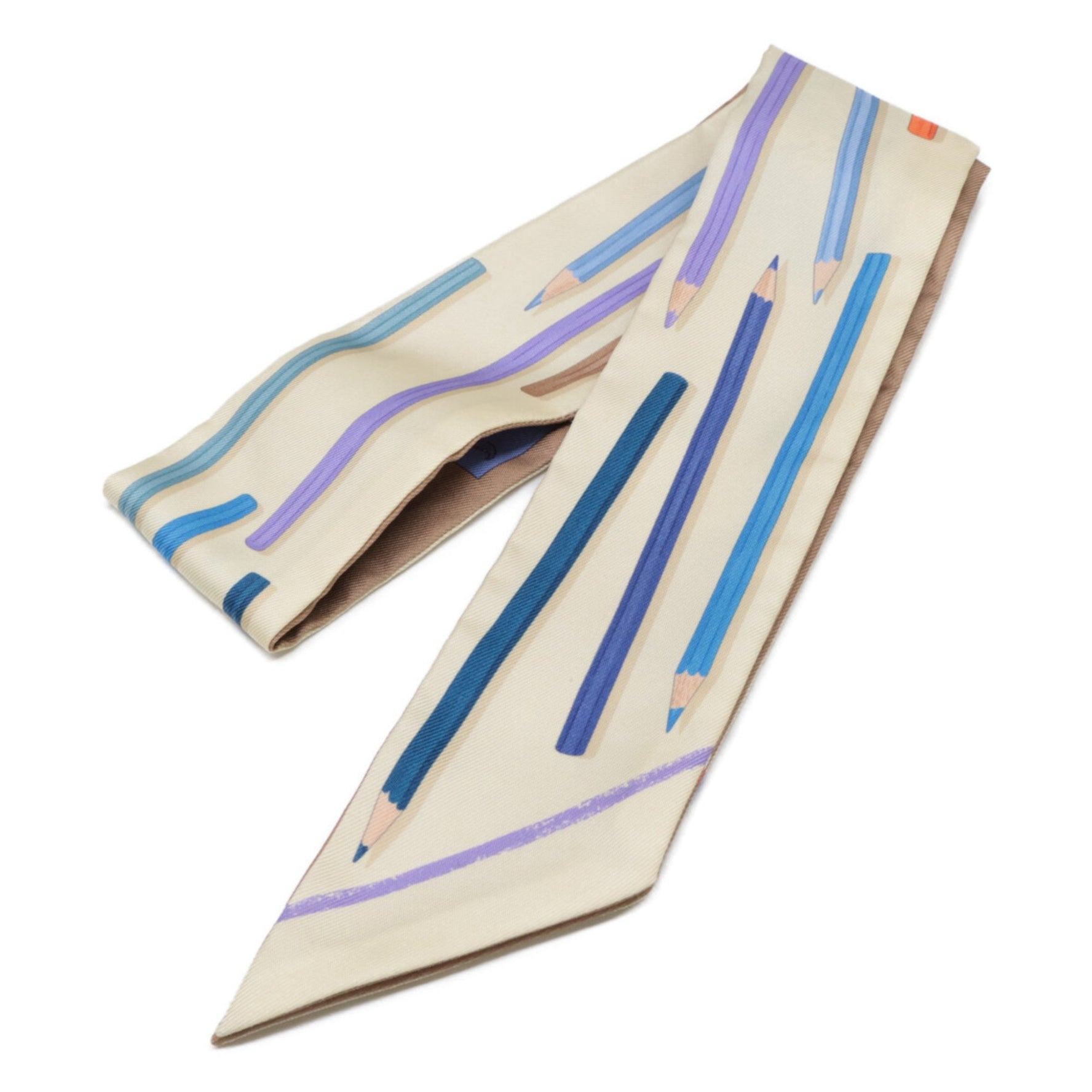 HERMES 06 Get your colored pencils out! Carré Libre Silk Twilly Scarf, Vanille Violet Blanc, Multicolor