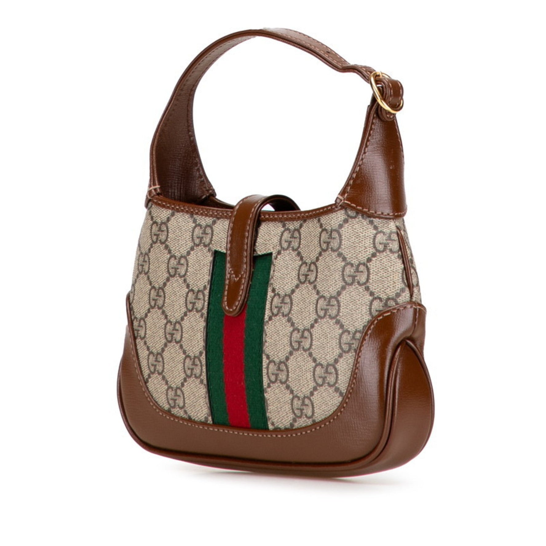 Gucci GG Supreme Jackie 1961 Shoulder Bag Beige Brown Leather