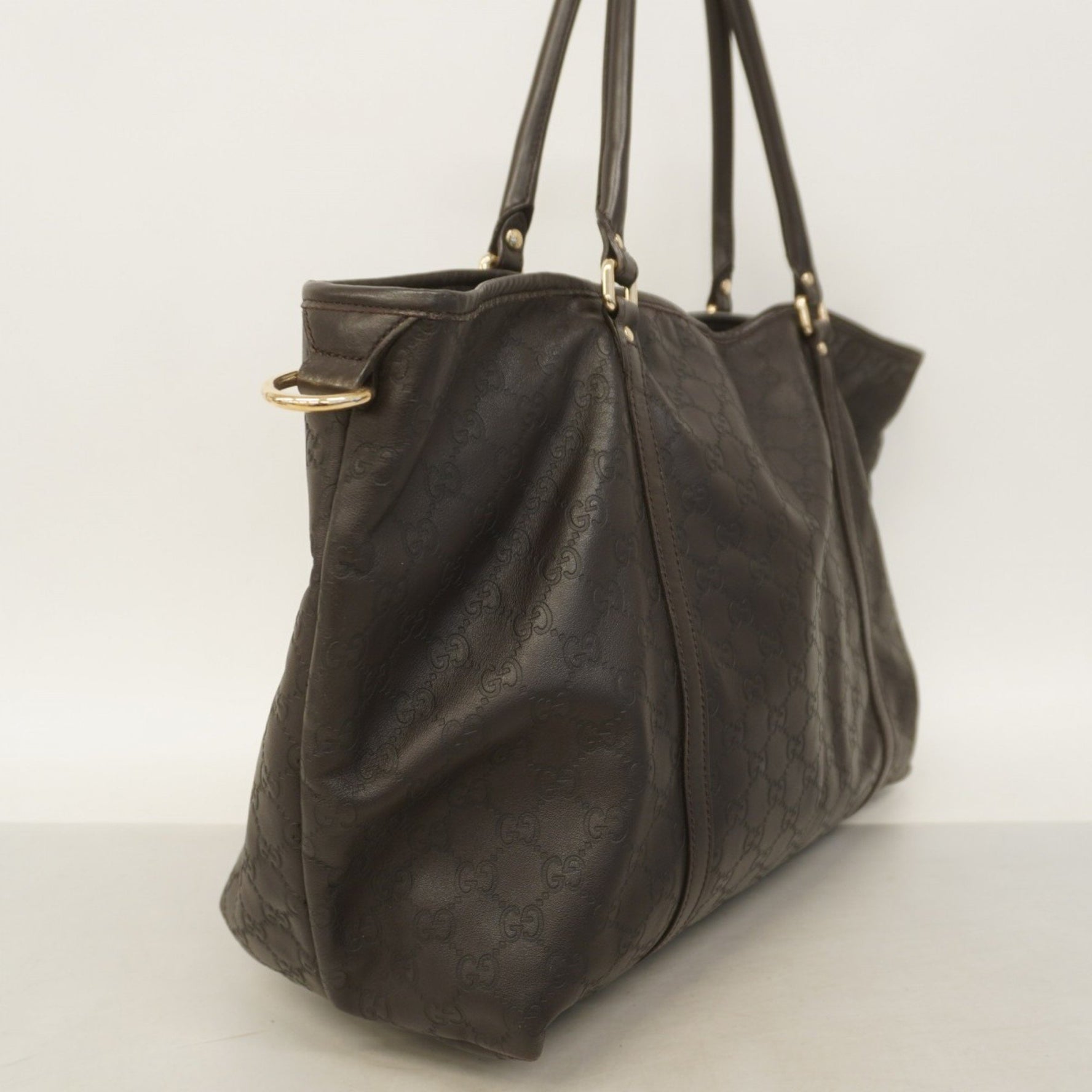Gucci Tote Bag Guccissima Leather Dark Brown Champagne Women's