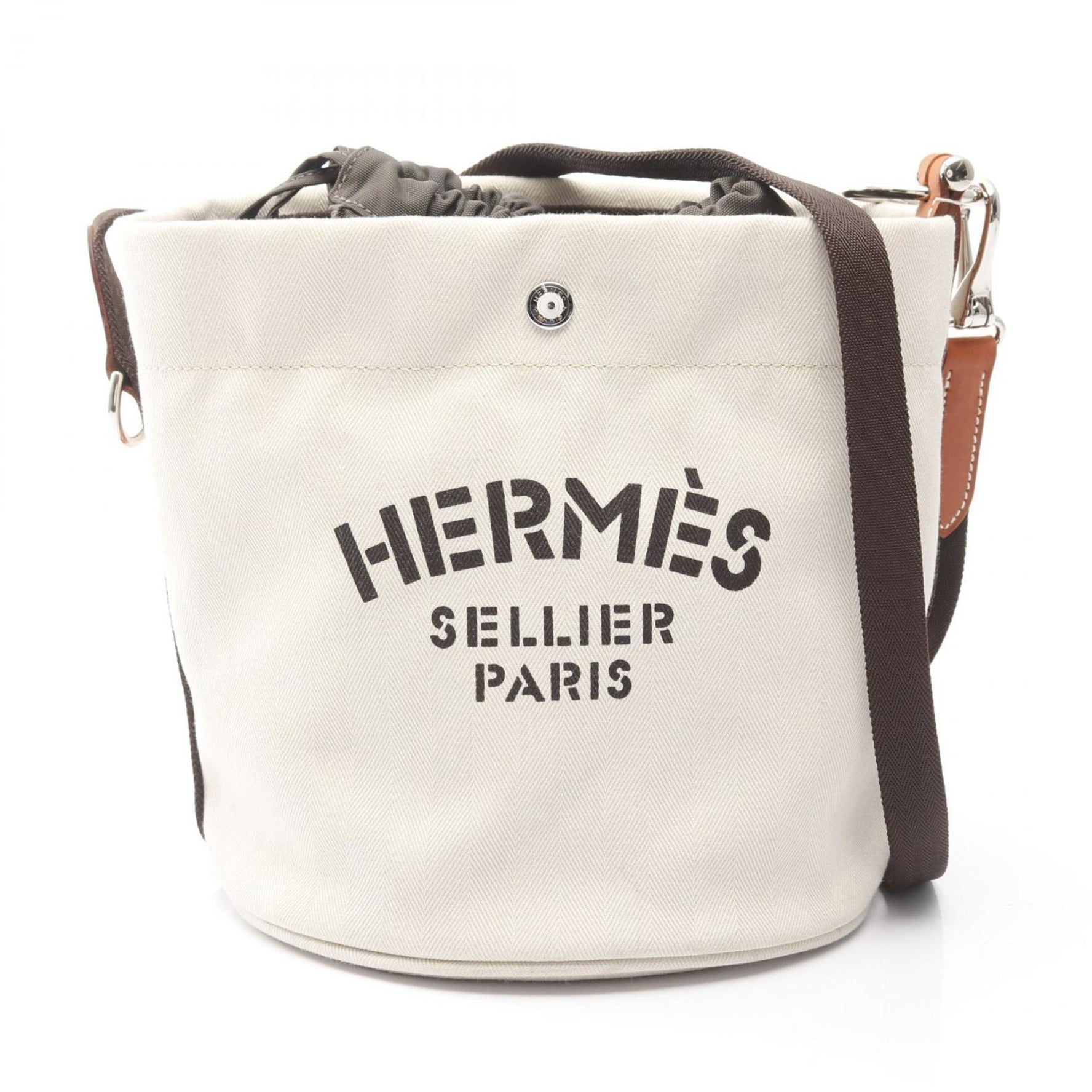 Hermes Hermès Sac de Pansage bucket bag, shoulder canvas and leather, Toile Chevron