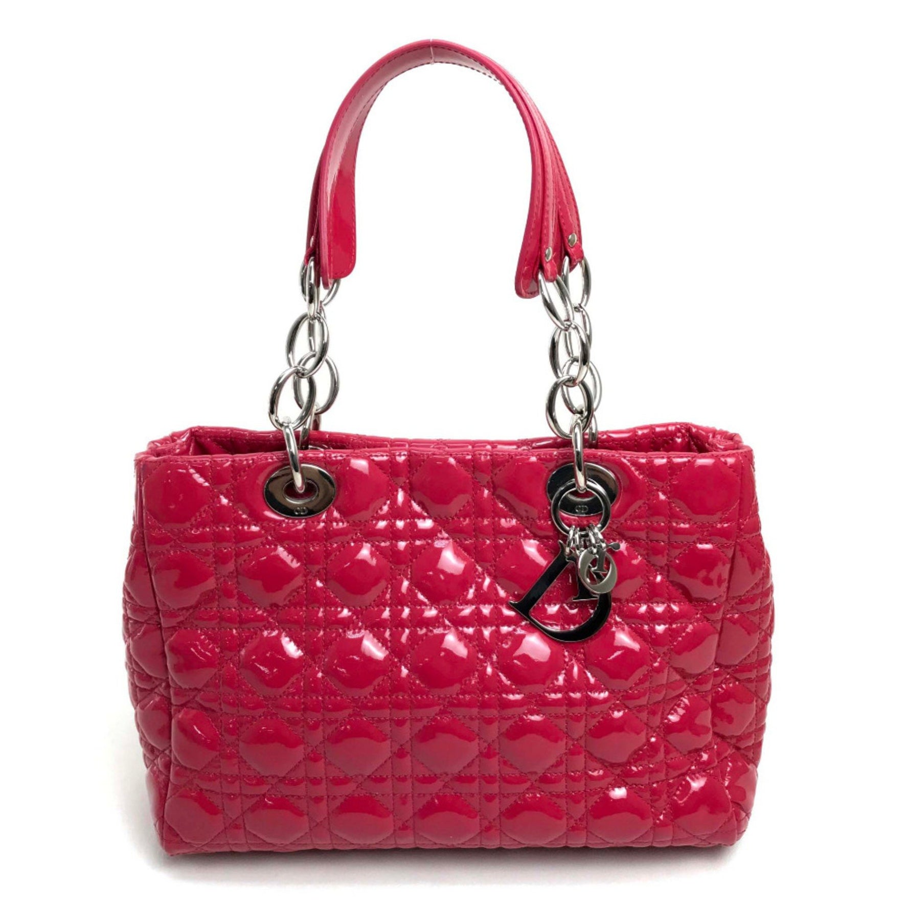 Christian Dior Cannage soft enamel Bag ChainShoulder Tote Bag Hand Bag Based SilverHardware