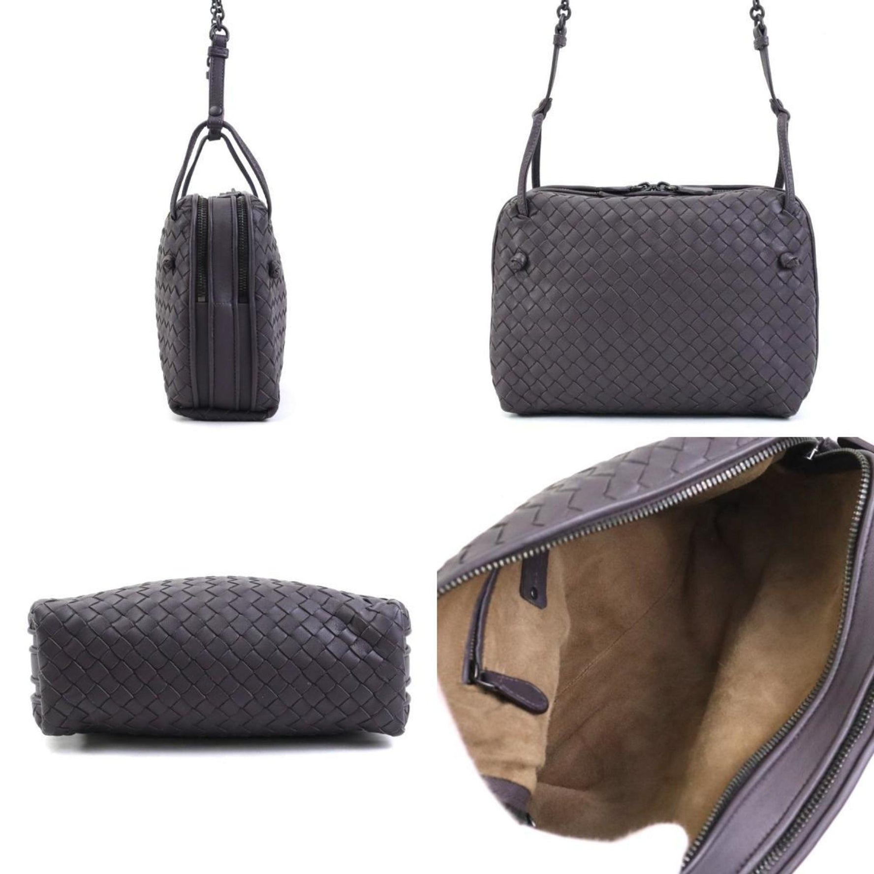 Bottega Veneta Shoulder Bag Intrecciato Leather Gray Purple