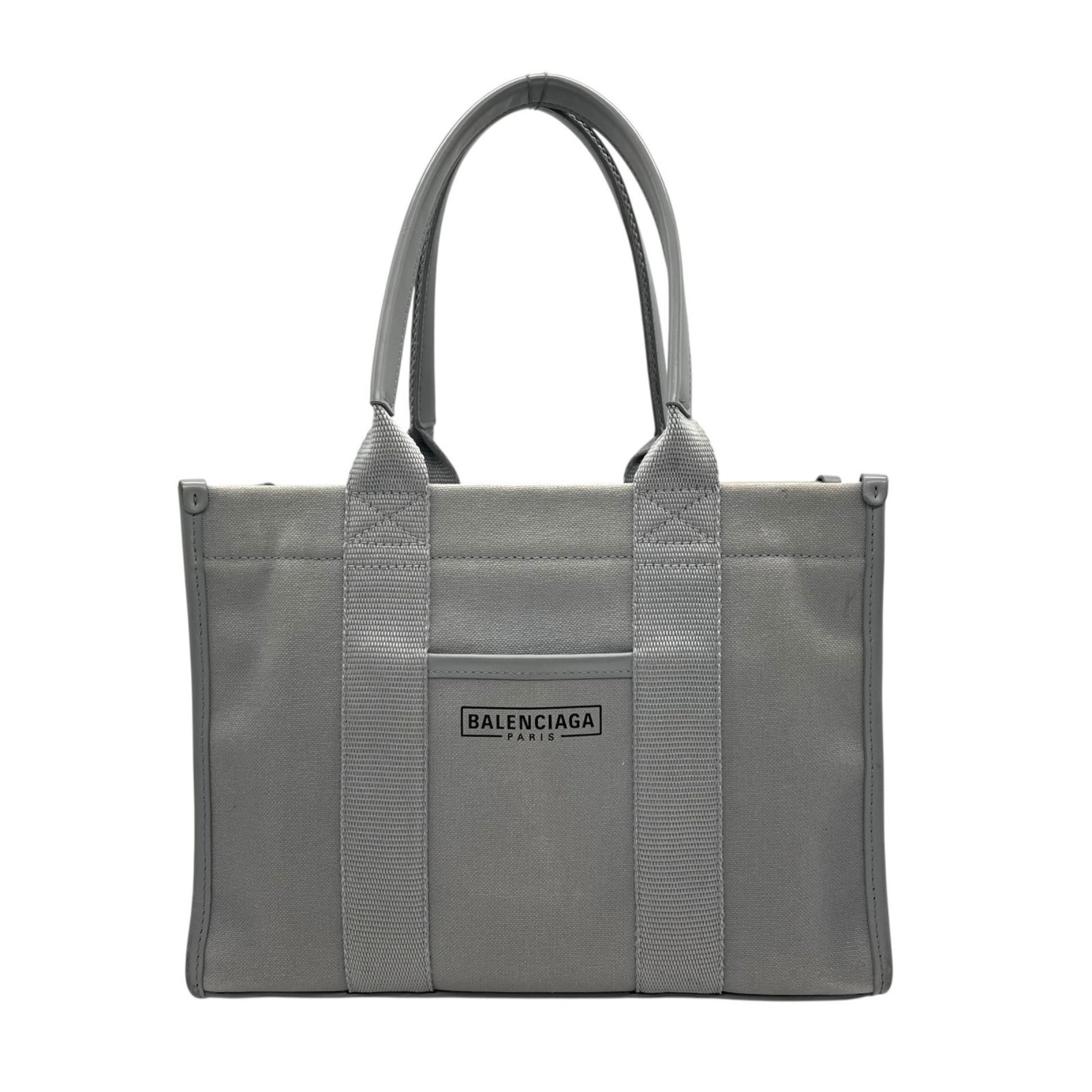 BALENCIAGA Hardware Small Tote Bag/Shoulder Bag, Gray Canvas and Leather with Gold Logo, 671402, Women's, Crossbody Size B