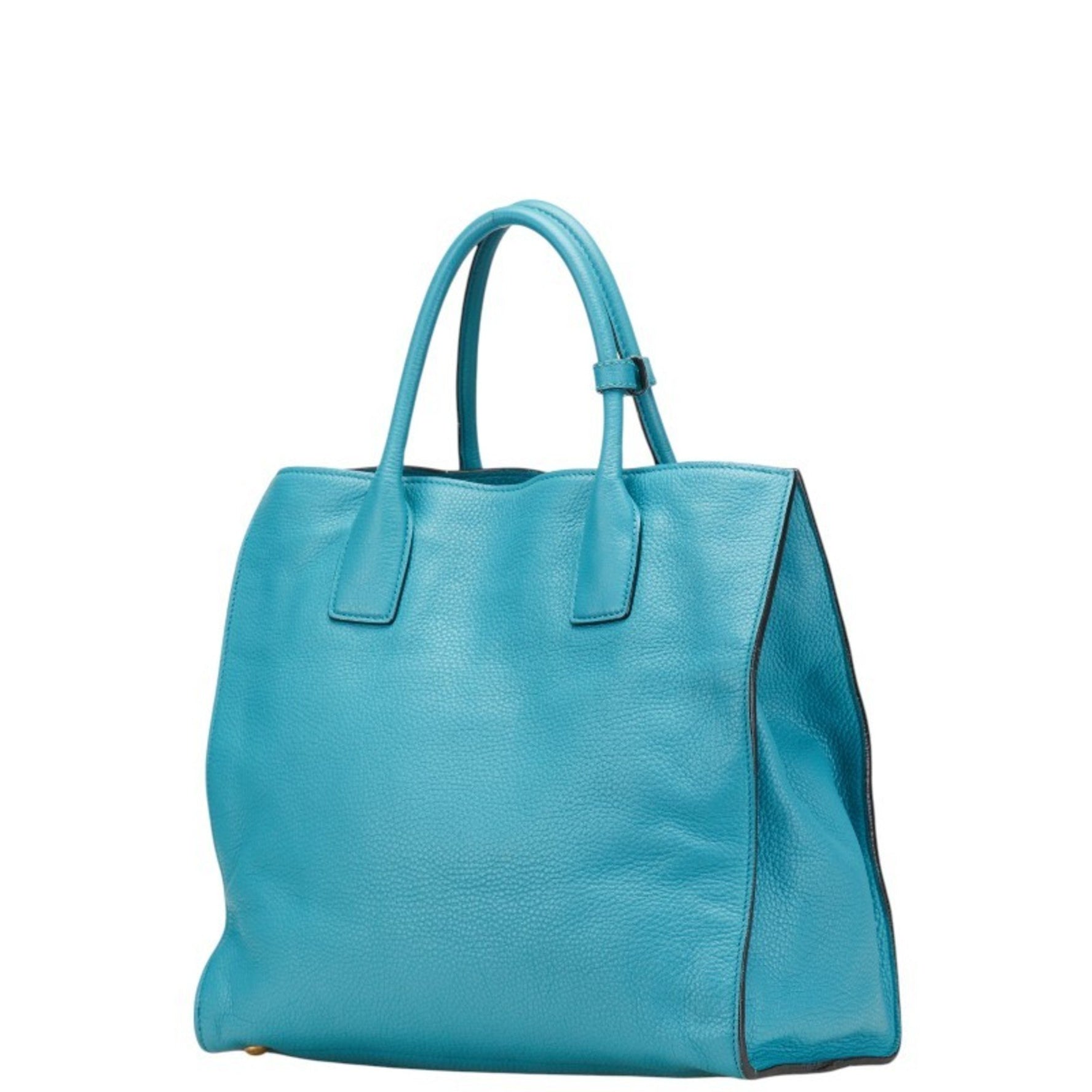 Prada Triangle Logo Plate Handbag/Shoulder Bag, Light Blue Leather