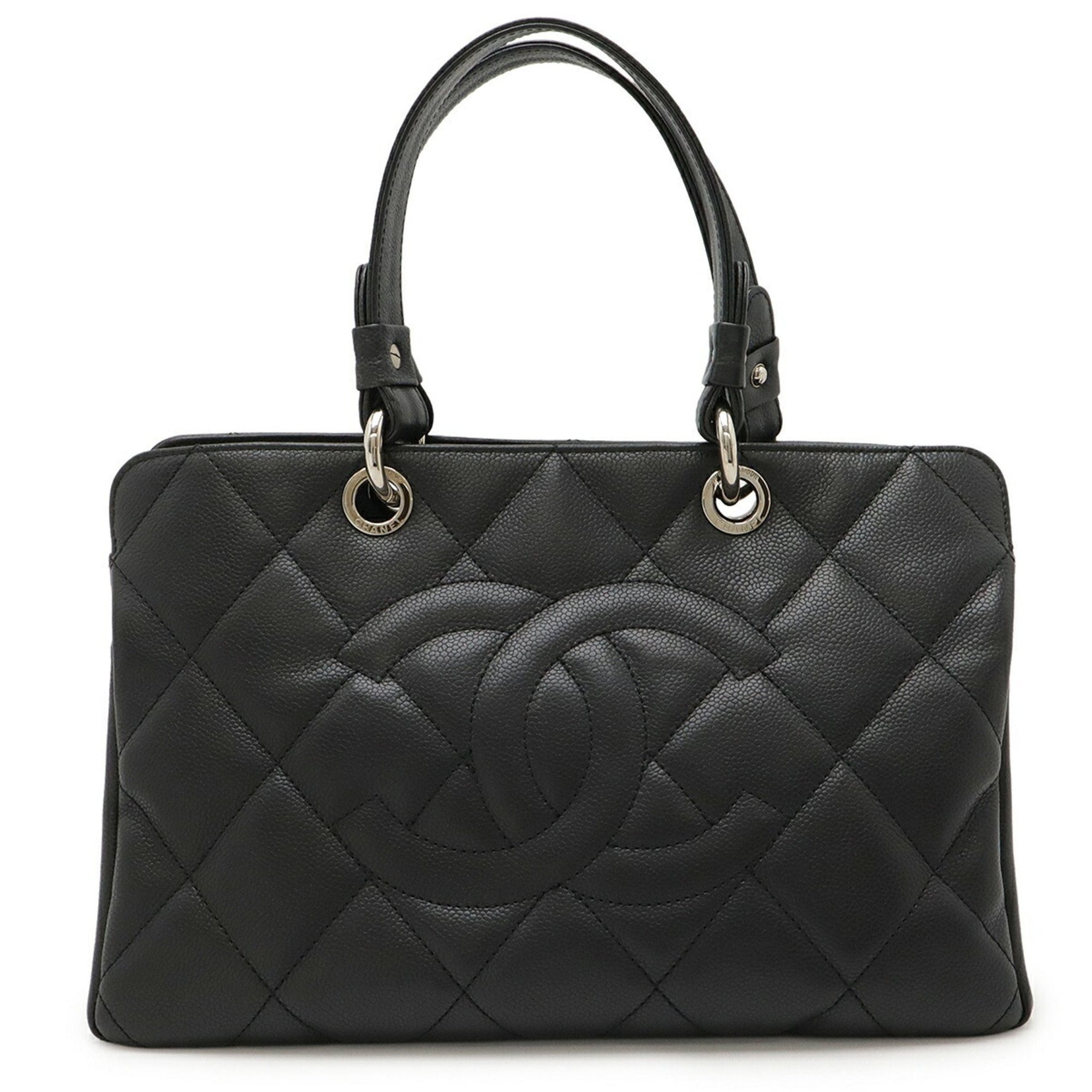 CHANEL Matelasse Coco Mark Handbag Tote Bag in Caviar Leather and (6885)