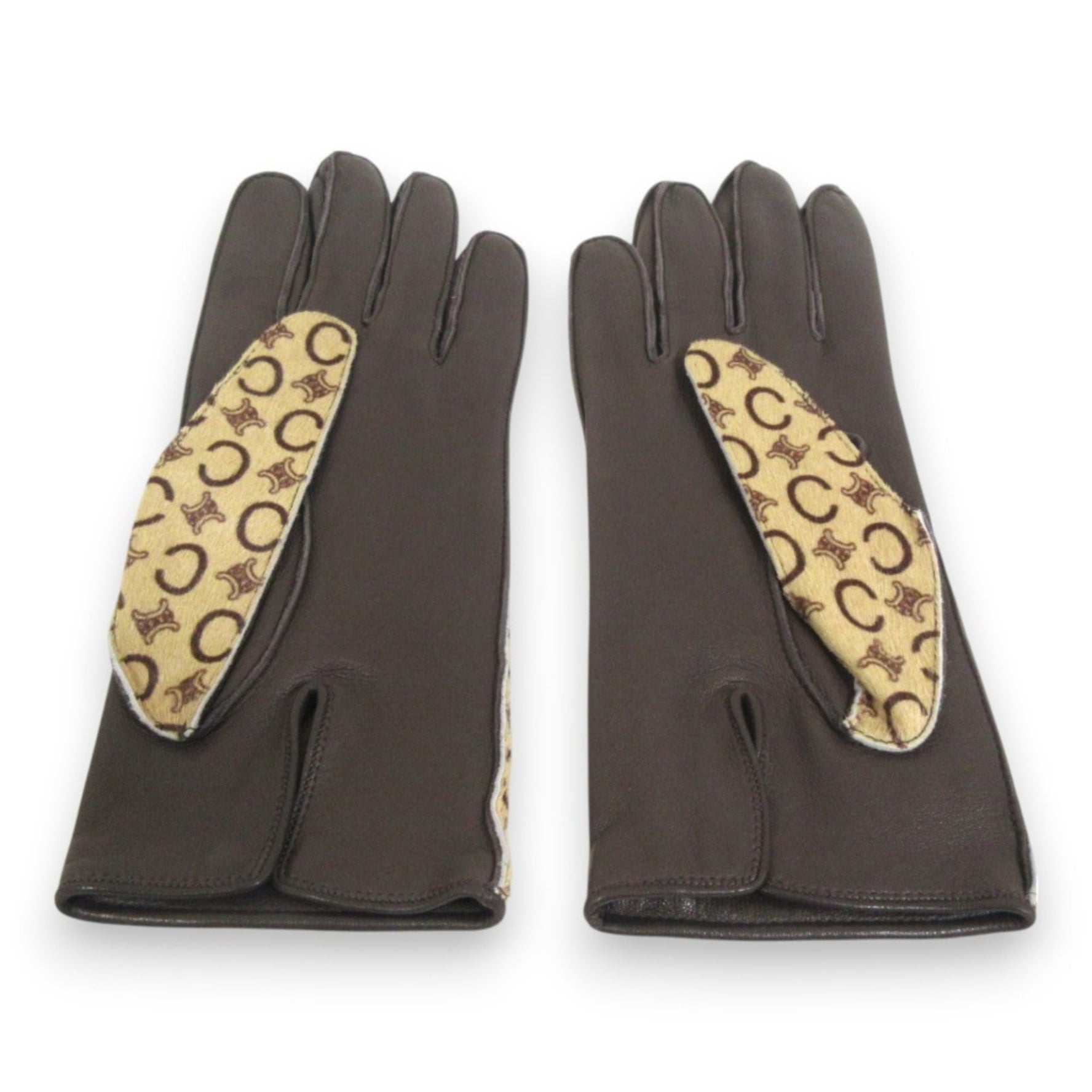 CELINE Vintage C Macadam Club Blazer, Pony x Leather Gloves, Beige Brown
