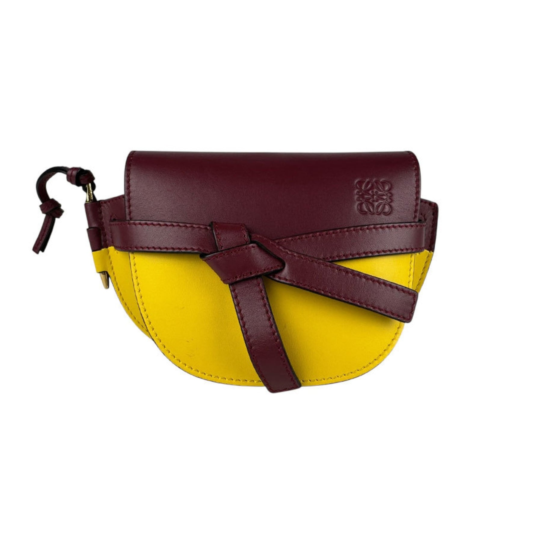 LOEWE Gate Dual Mini Shoulder Bag Leather Burgundy Yellow Gold