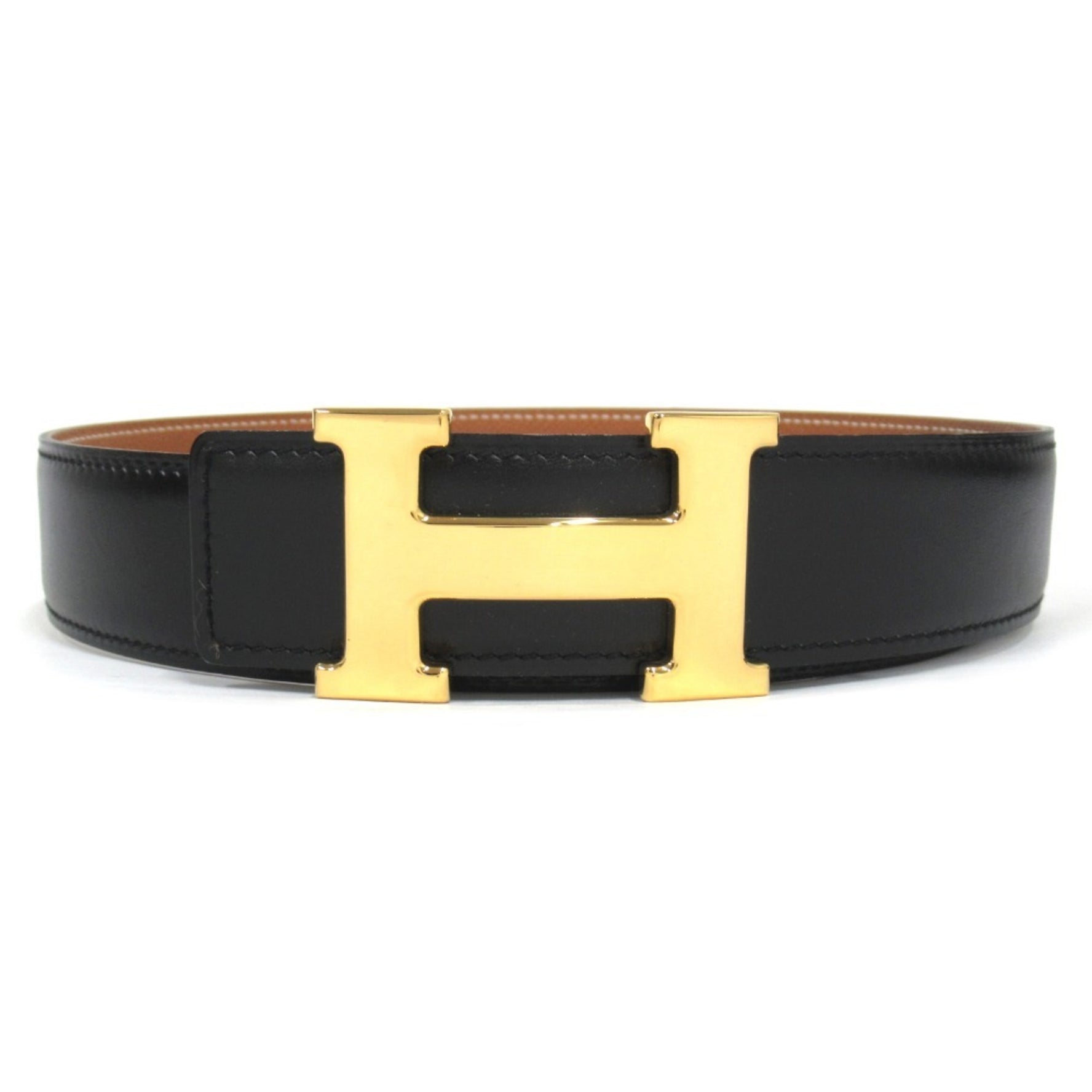 HERMES H-buckle reversible belt in box calf and Togo leather, vintage, made 1998, size stamped B