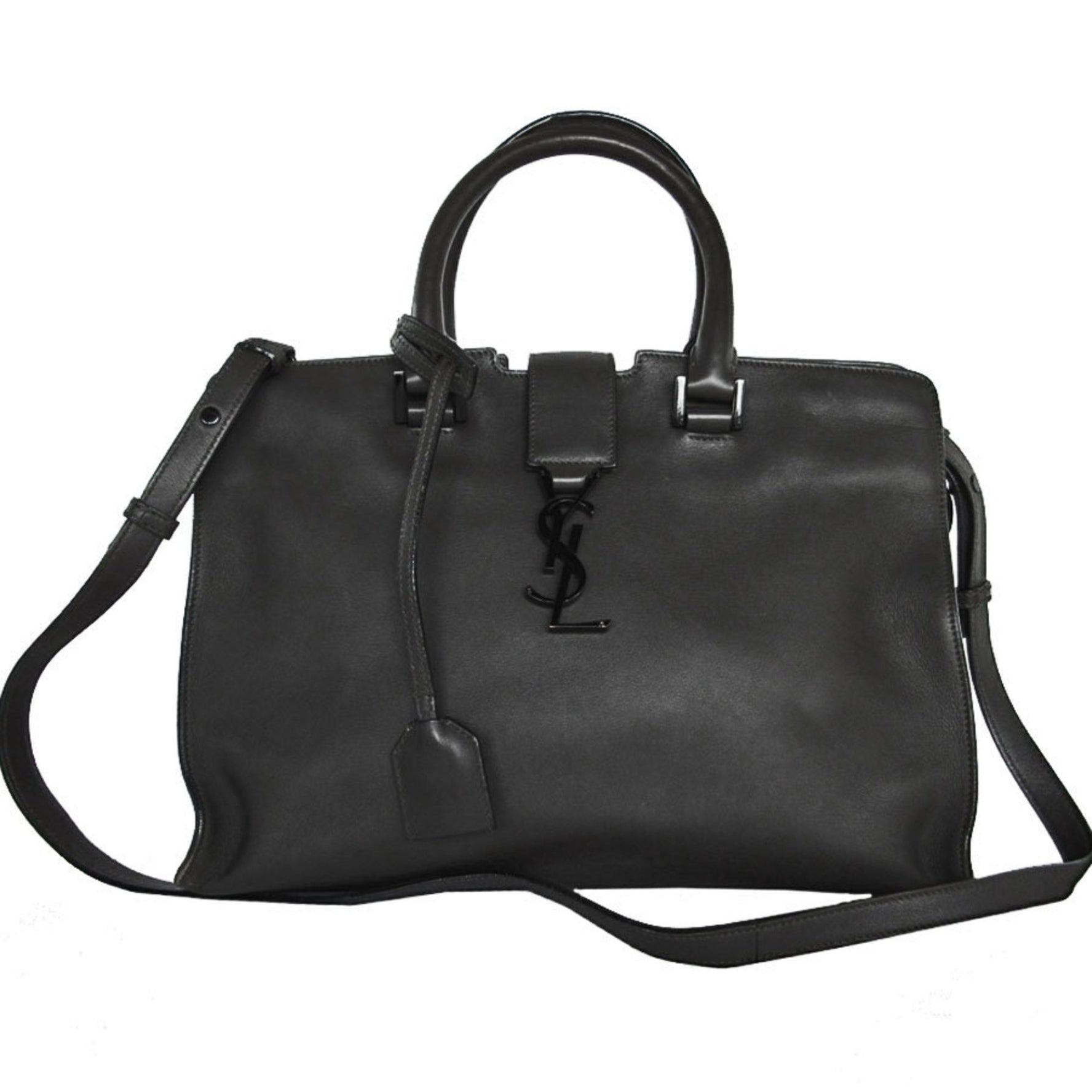 Saint Laurent SAINT LAURENT Handbag Shoulder Bag Baby Cabas Leather Grey Women's s0324a