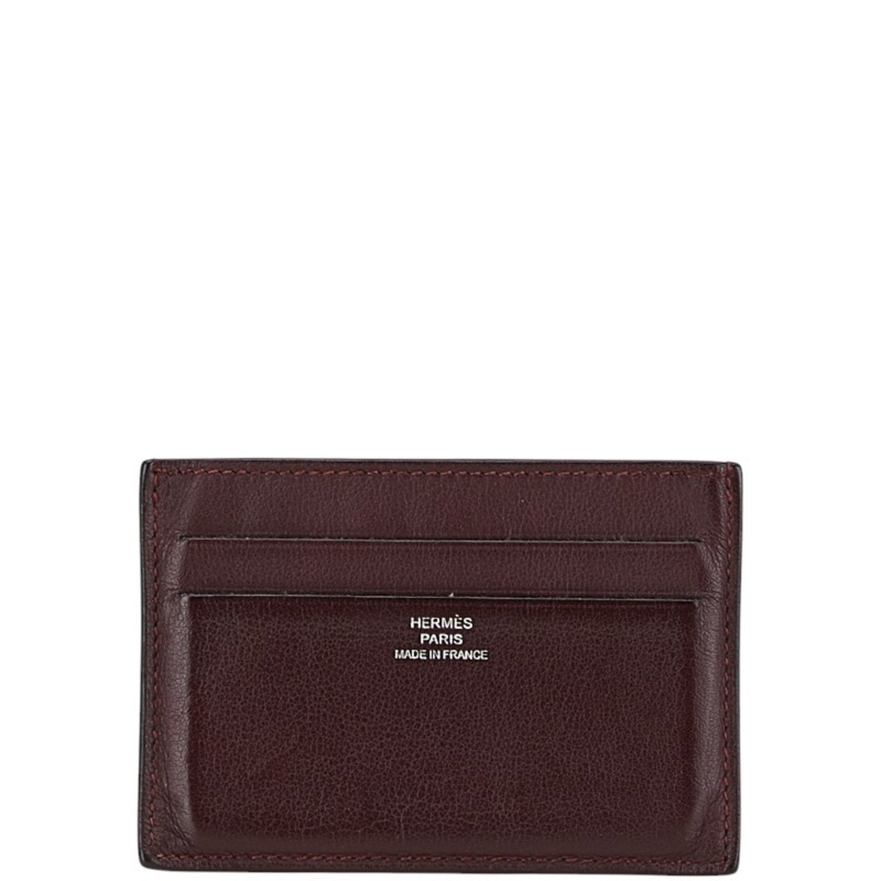 Hermes Silkin Card Case Wine Red Brown Swift Women's HERMES
