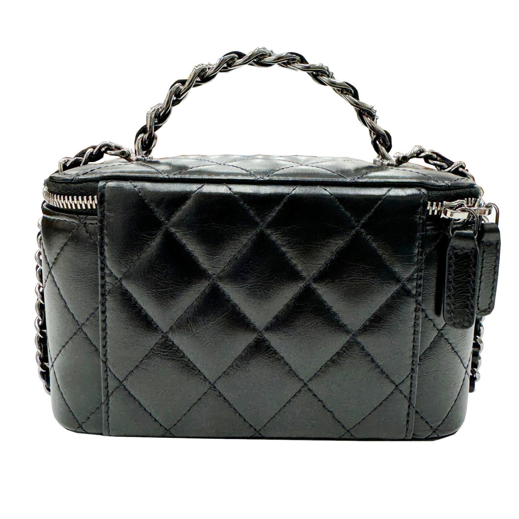 CHANEL Chanel Matelasse Vanity Chain 2-way Shoulder AP3593 Coco Mark Handle Rhinestone Bag Black Calfskin