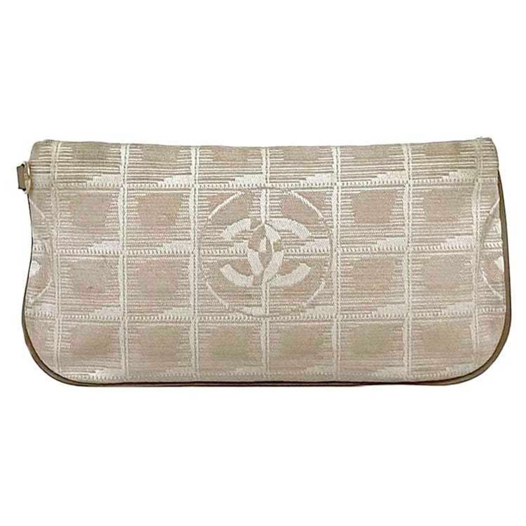 Chanel Pouch ec-22567 Beige New Travel Line Nylon Leather CHANEL Coco Mark Women's Case Mini