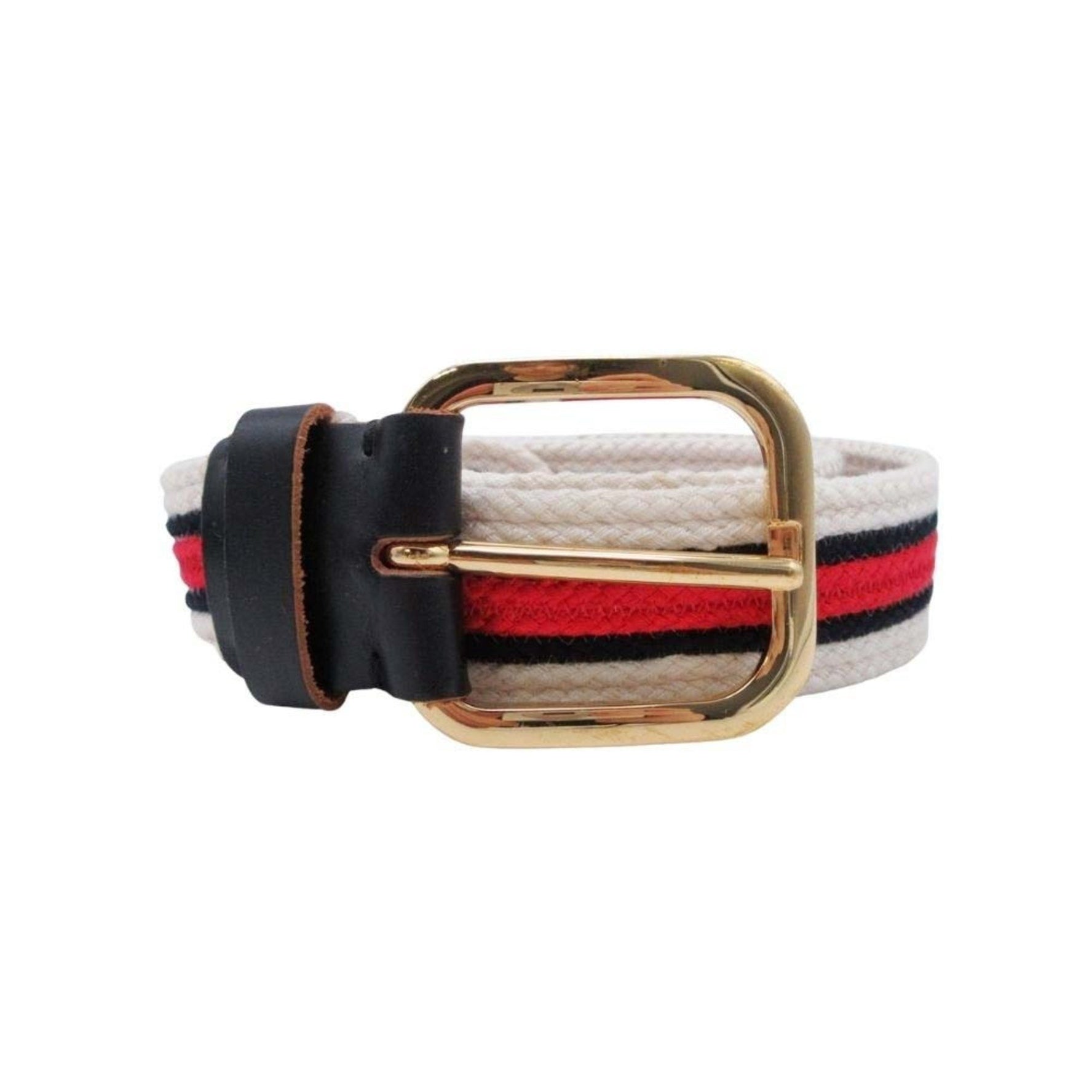 MARNI Marni Striped Canvas Belt with Eyelets and Gold Buckle, Tricolor, Size 75, Navy, Red, Off-White, Women's