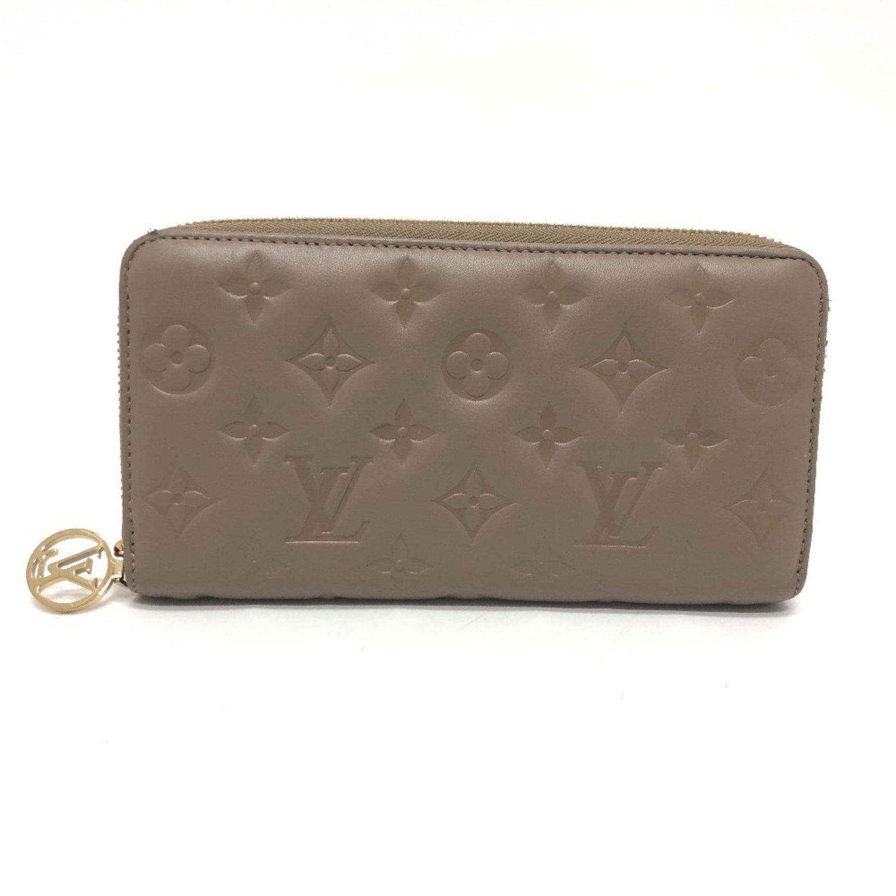 LOUIS VUITTON M81511 Monogram Embossed Zippy Wallet, Long Round Zipper, Leather, Women's, Beige