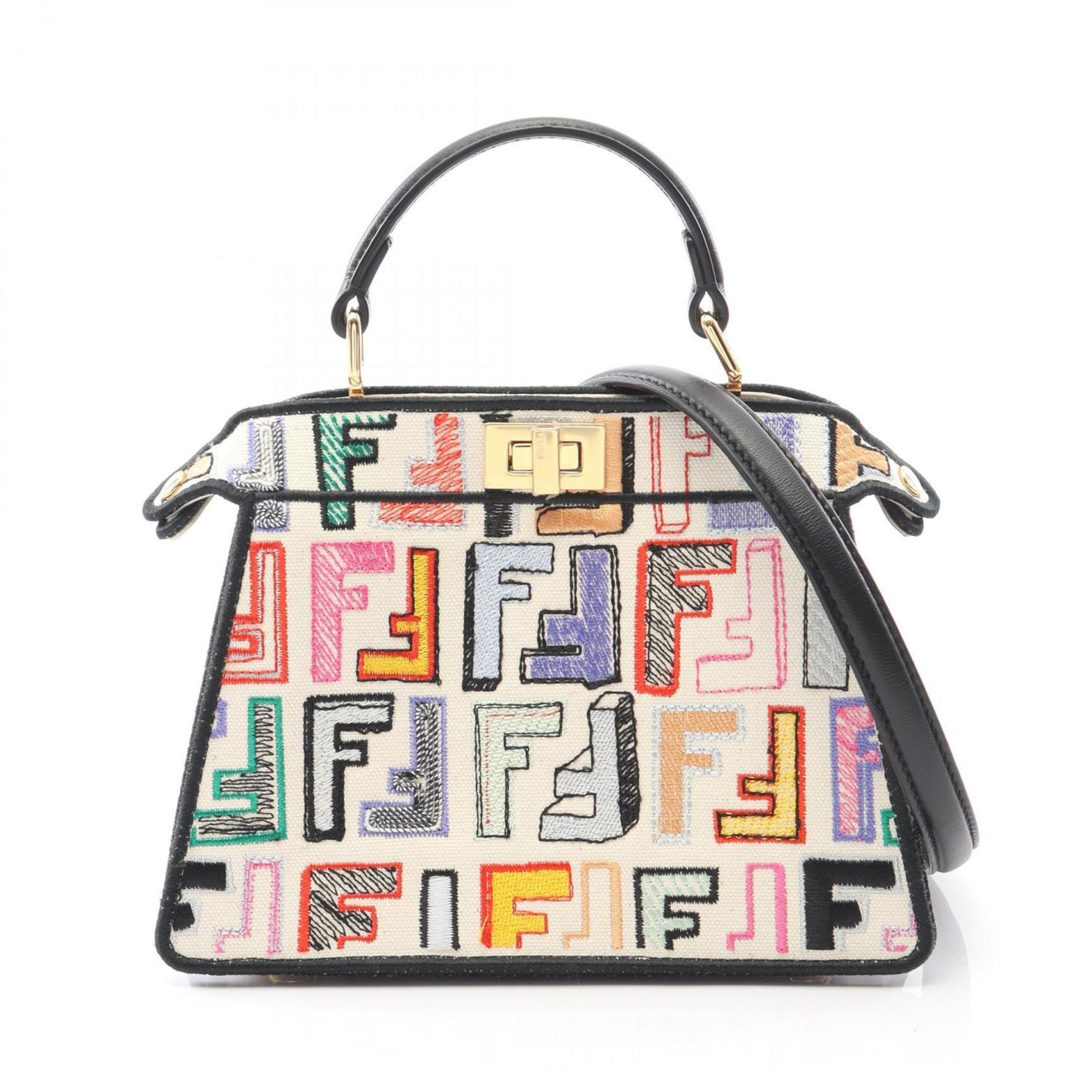 FENDI Peekaboo ISeeU Handbag, Canvas and Leather, White, Black, Multicolor