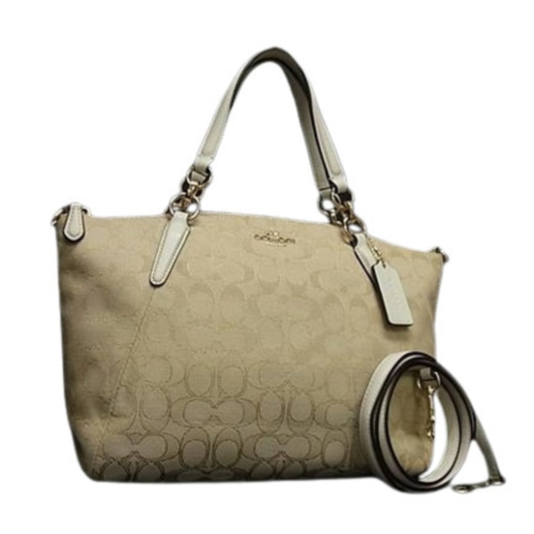 COACH Mini Christy Carryall Handbag Beige/Ivory Canvas/Leather, Shoulder Bag