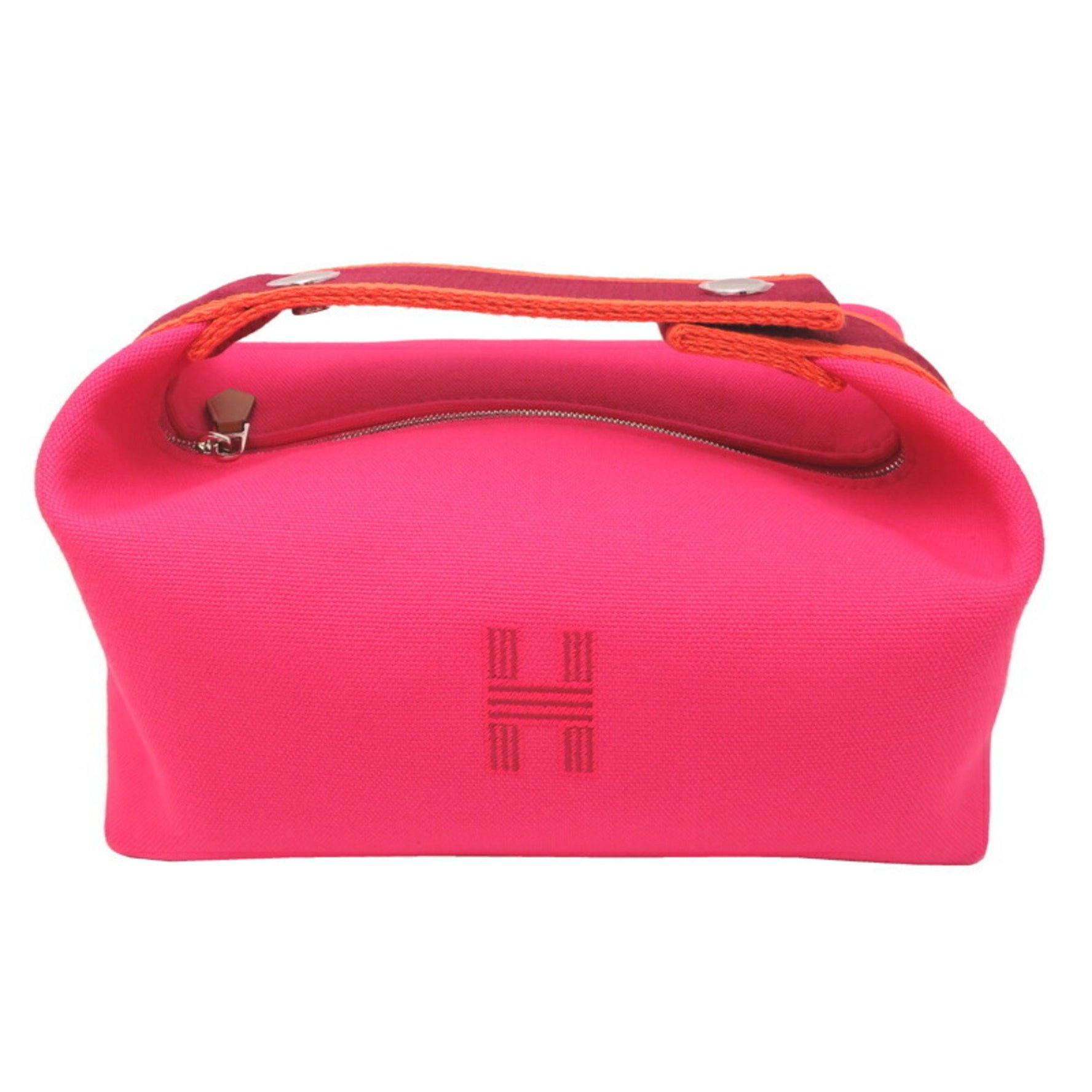 Hermes Brit A Black PM Canvas Hibiscus Handbag