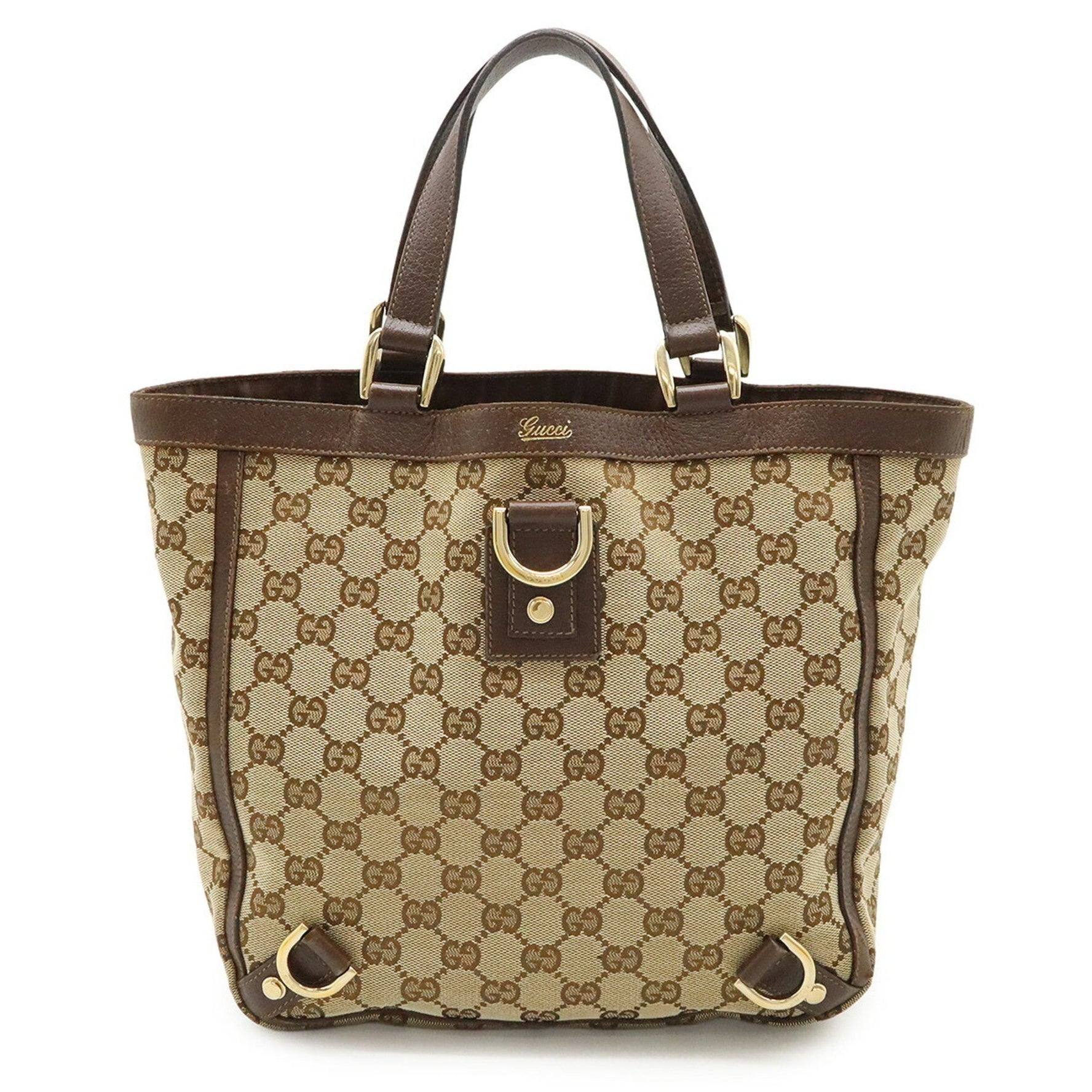 GUCCI GG Canvas Abbey Line Tote Bag, Handbag, Leather