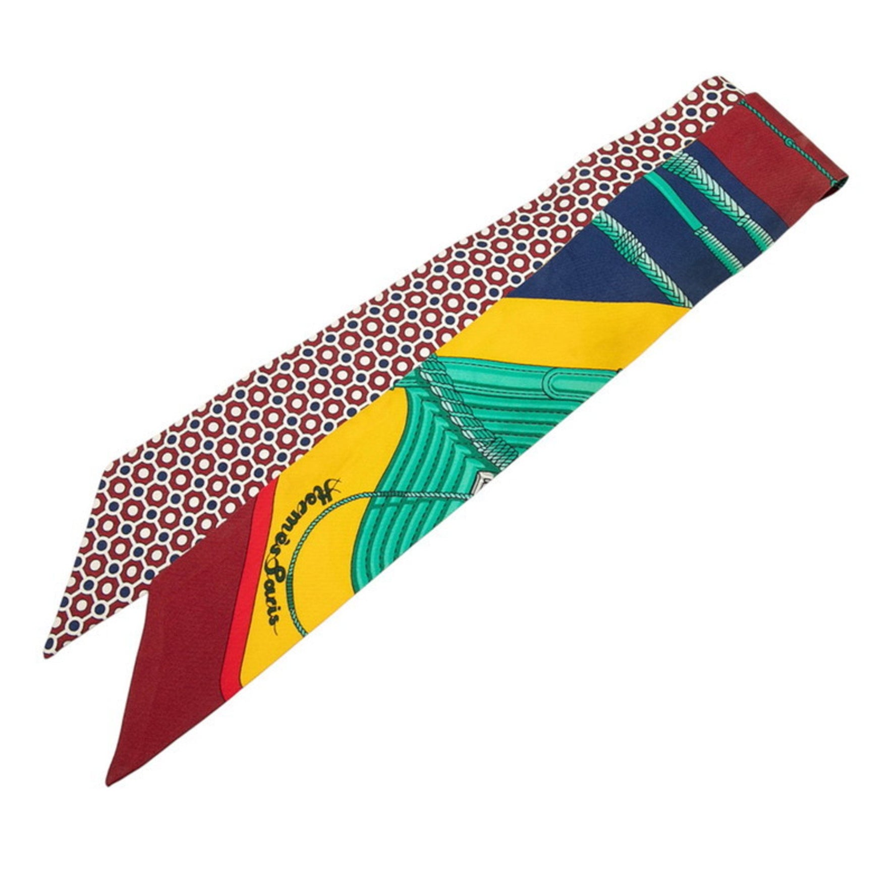 Hermes Hermès Twilly CLIC CLAC MODERN CANNAGE Scarf, Red Multicolor Silk