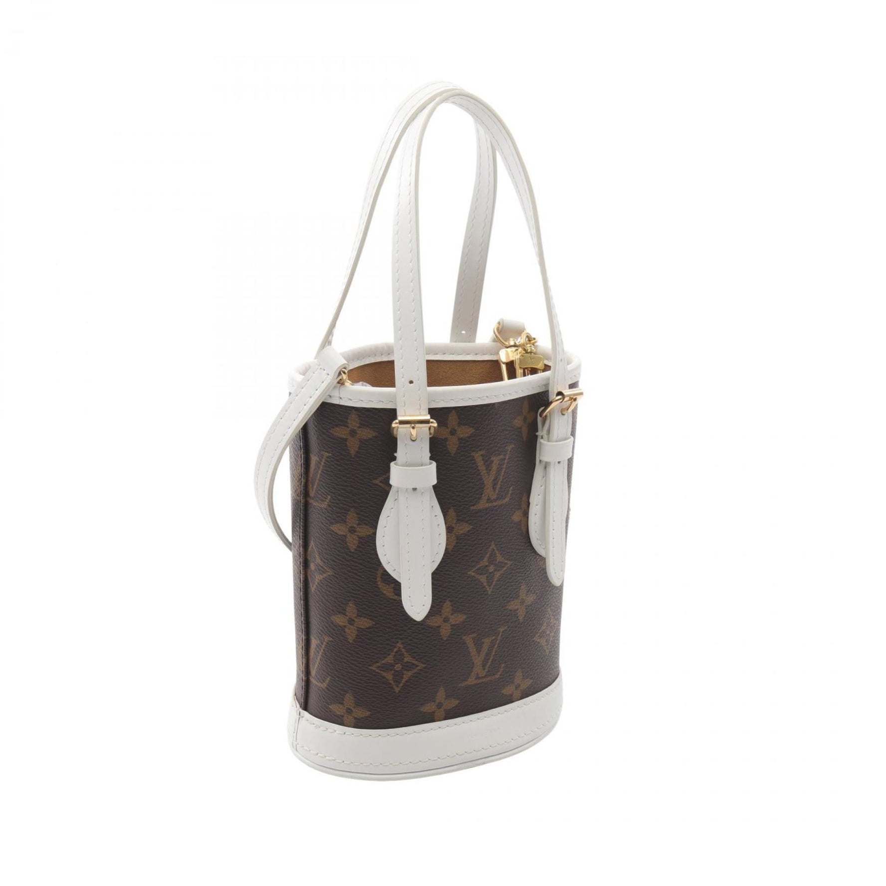 Louis Vuitton Nano Bucket Monogram Handbag, Coated Canvas and Leather, Brown White