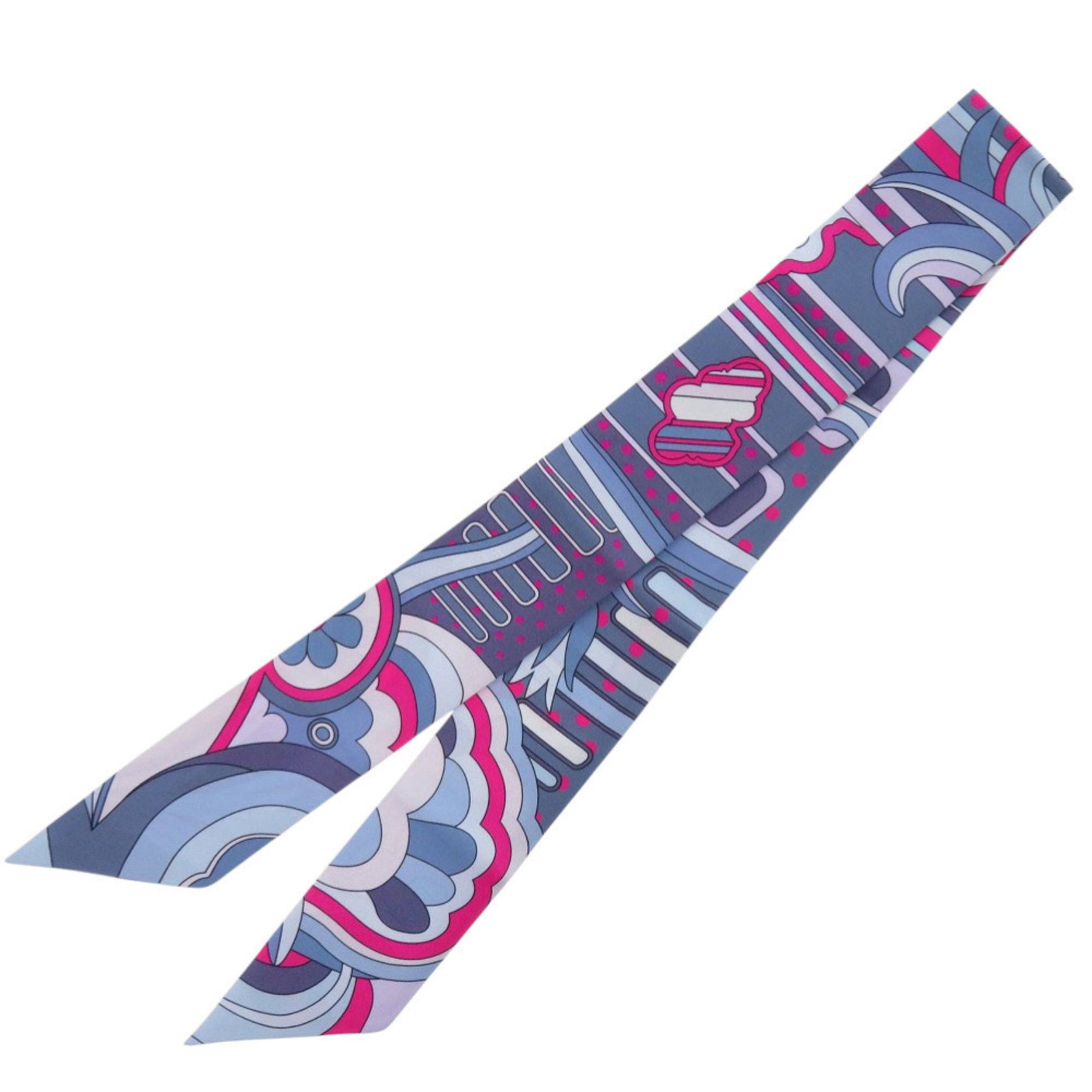 Hermes Hermès Twilly Faubourg Rainbow Silk Scarf in Blue Jean and Rose Vif (0191)