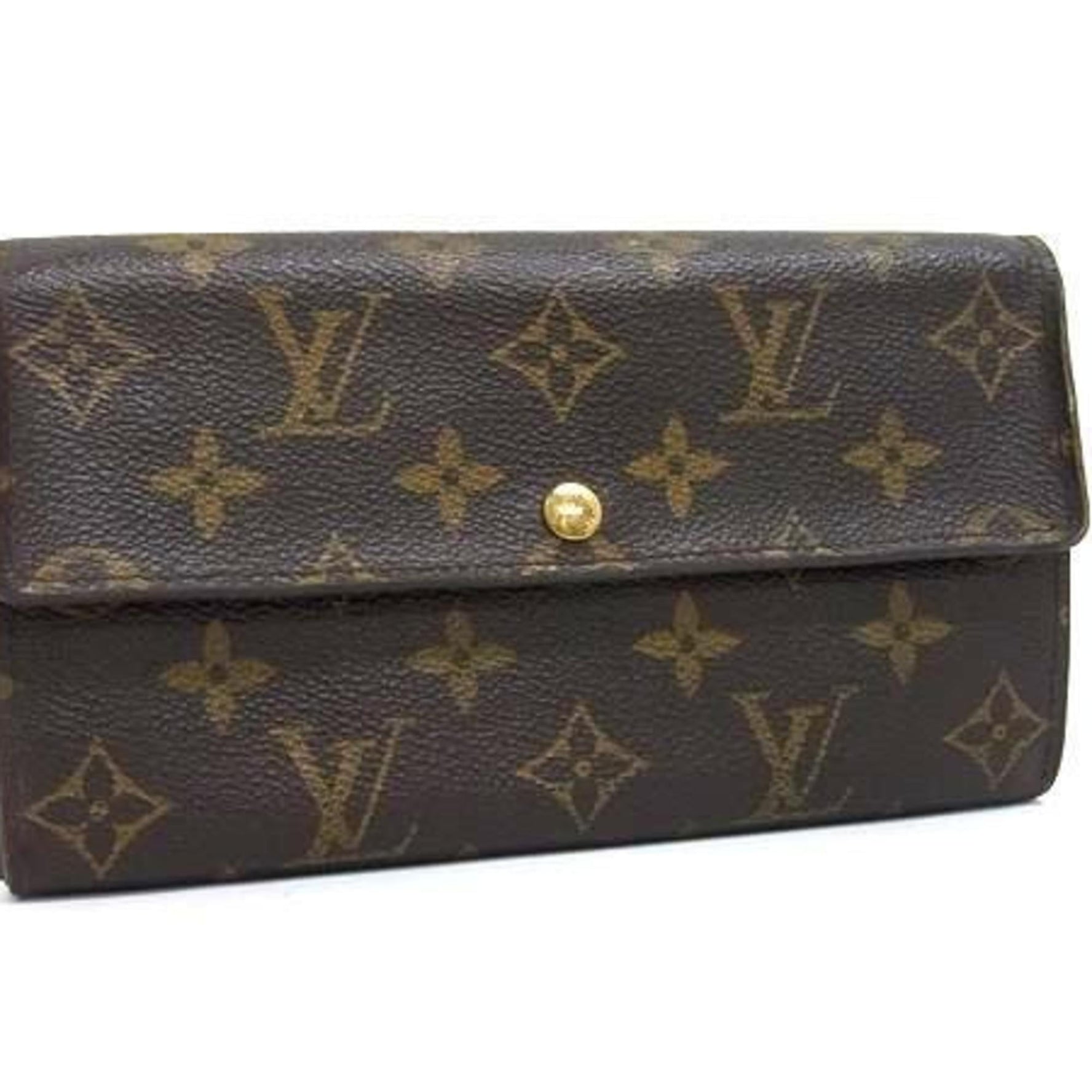 LOUIS VUITTON Monogram Pochette Porte Monnaie Credit Brown Leather Bifold Long Wallet