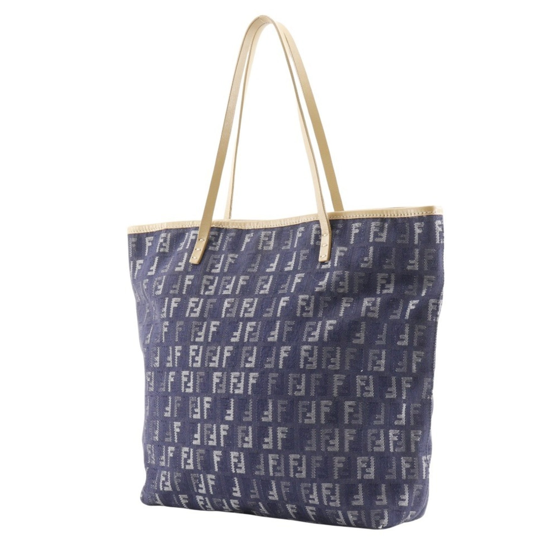 FENDI Zucchino handbag tote bag denim x leather navy type women's