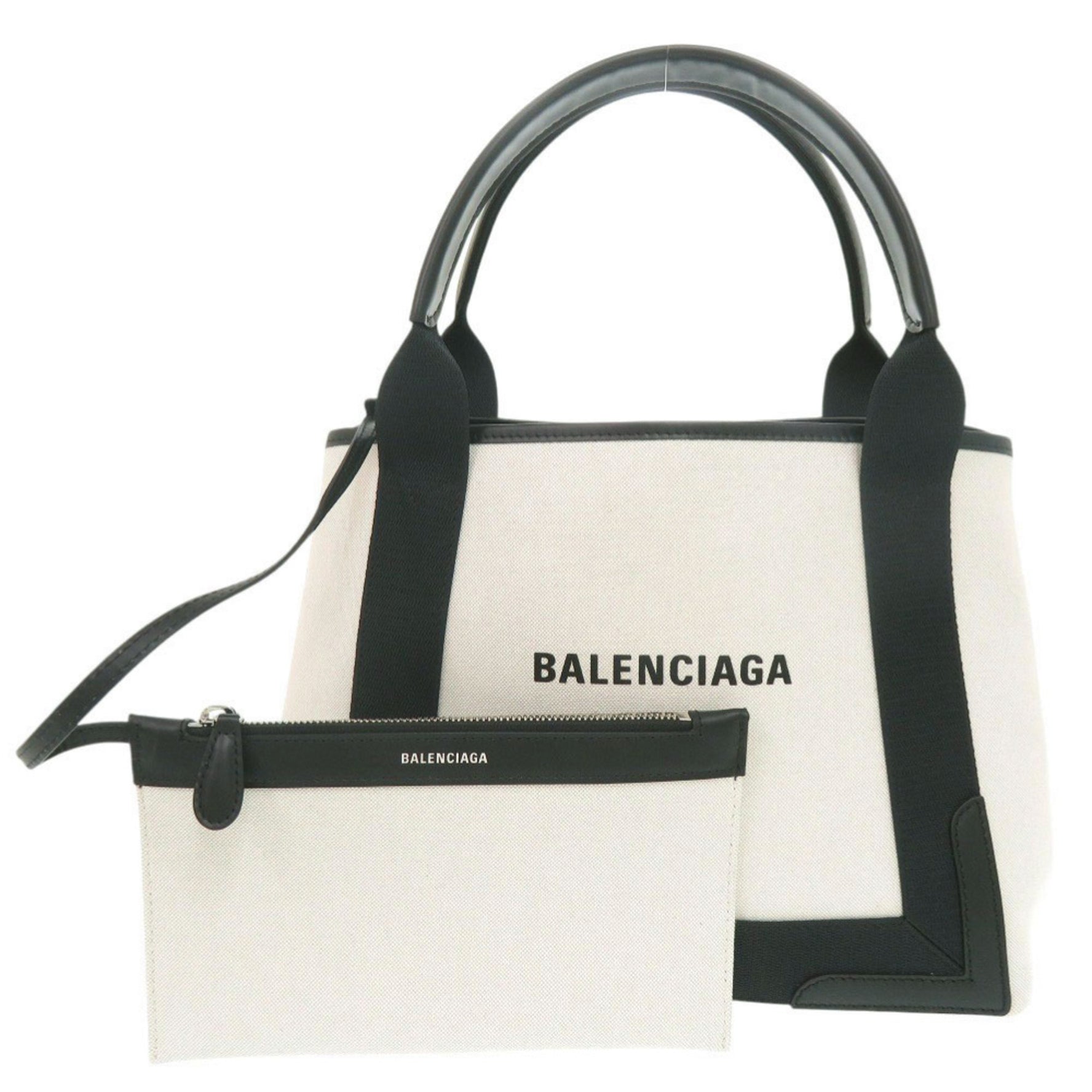 Balenciaga Navy Cabas S Canvas Leather Natural Handbag 0615