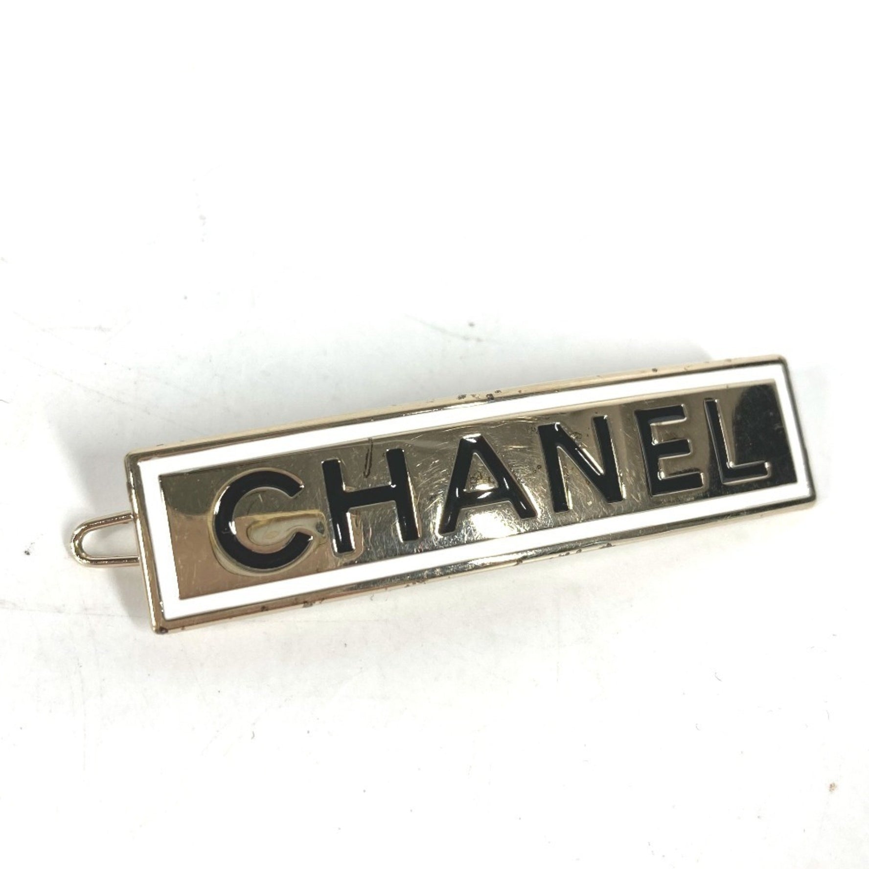 CHANEL Logo Hair Accessory Hairpin Barrette Metal Gold