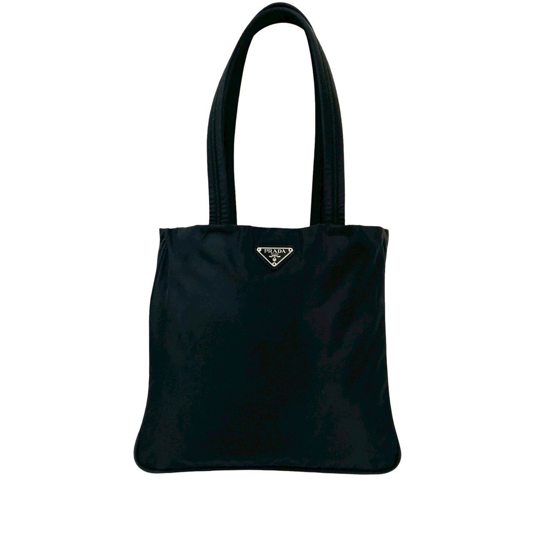 PRADA Triangle Logo Metal Tessuto Nylon Tote Bag, Semi-Shoulder Handbag