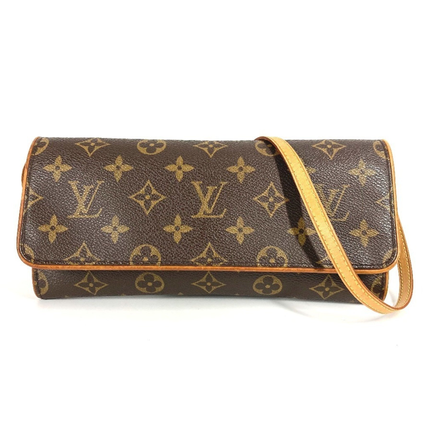 LOUIS VUITTON Monogram Pochette Twin GM Flap Shoulder Bag, Canvas, Brown