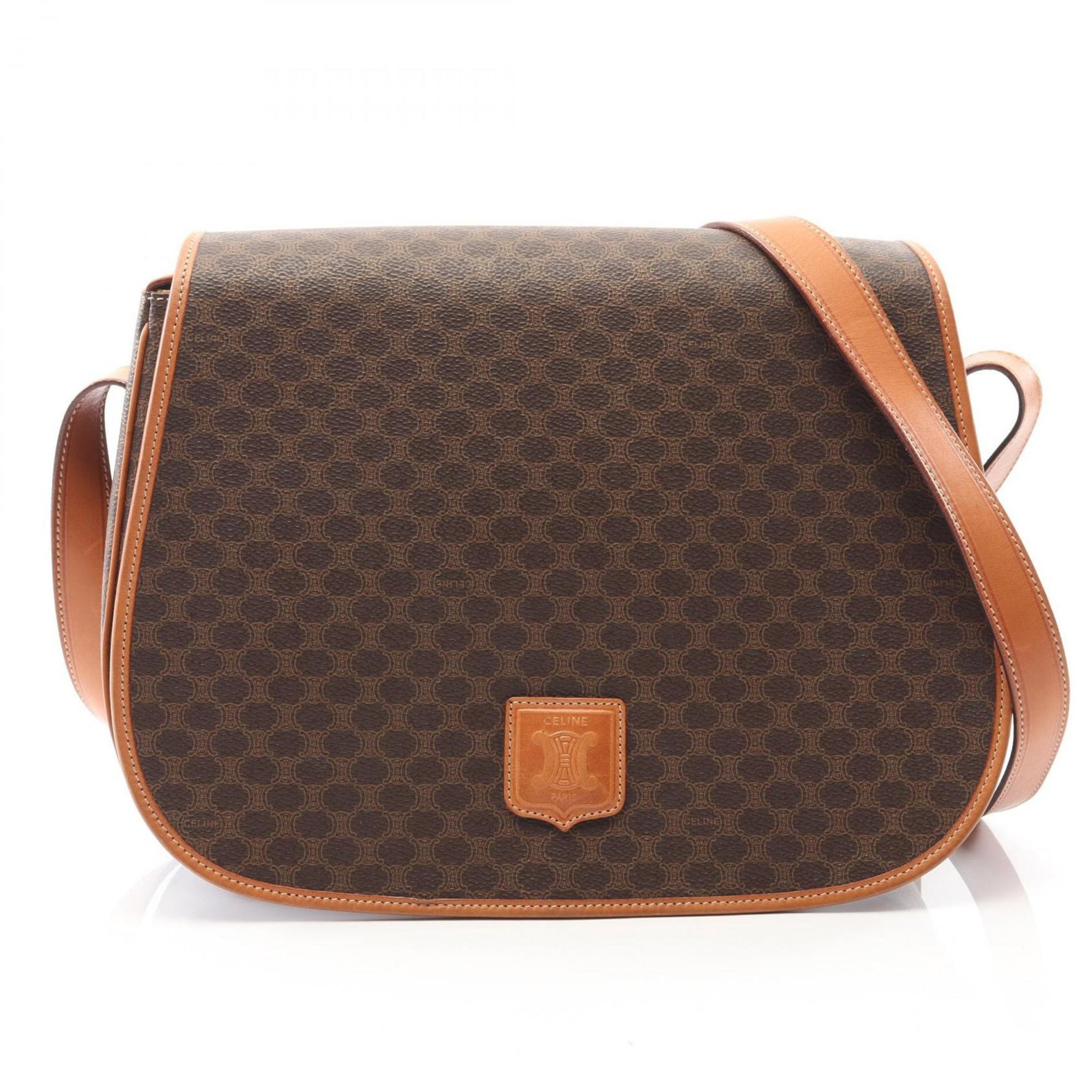 Celine Macadam Shoulder Bag, Coated Canvas and Leather, Brown Beige