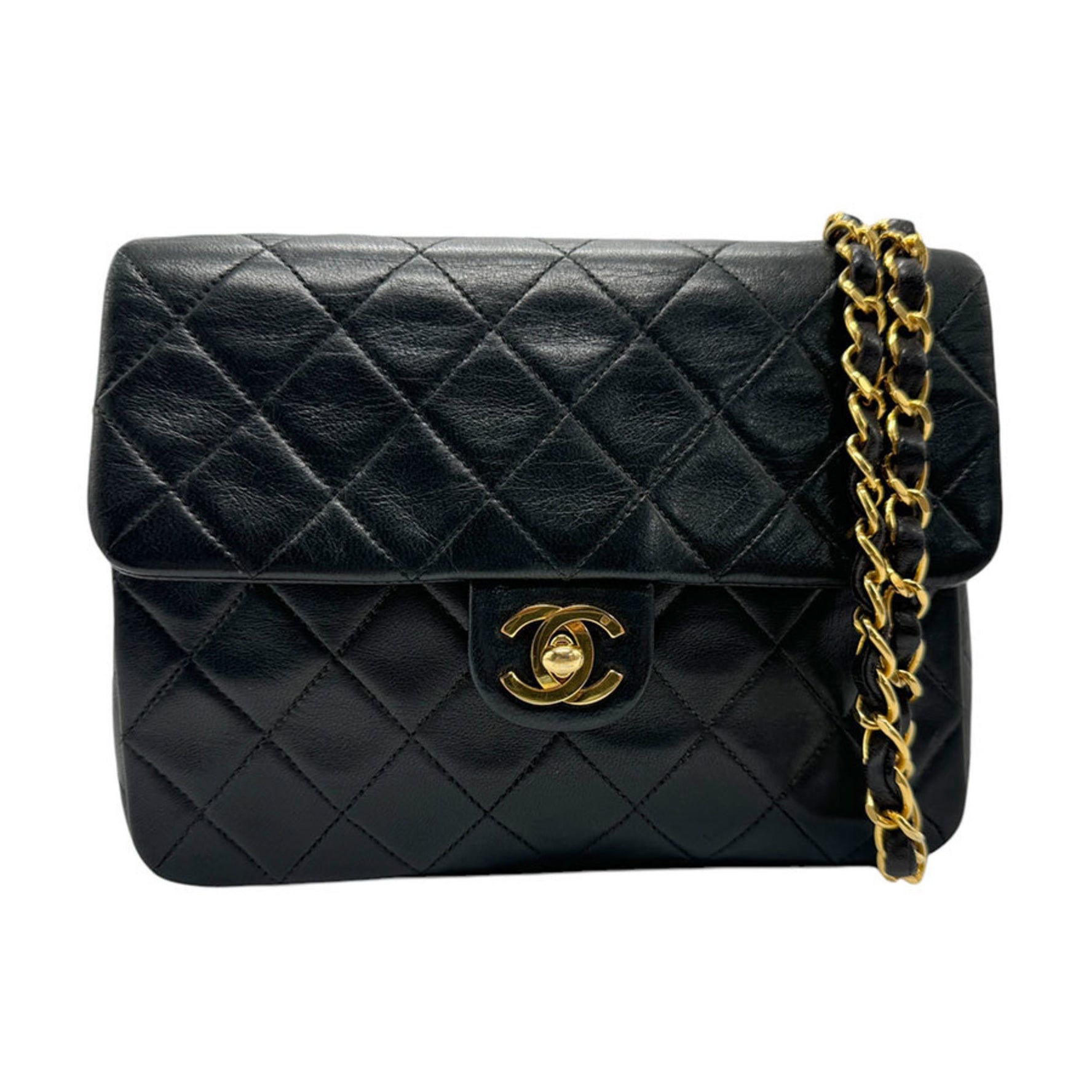 CHANEL Shoulder Bag Matelasse Leather Gold