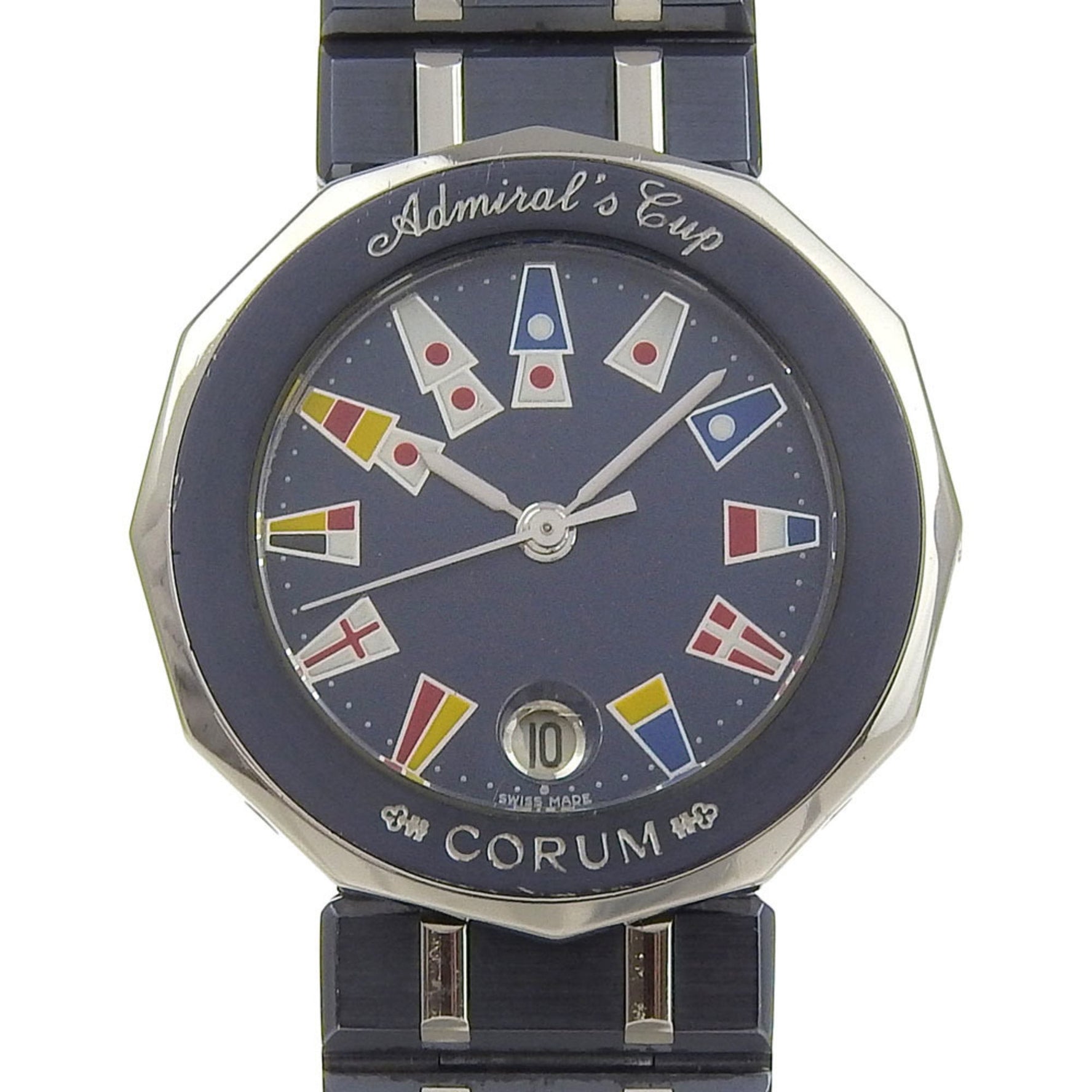 Corum Admiral's Cup Watch Stainless Steel x Gun Blue Quartz Analog Display Navy Dial Admirals Ladies