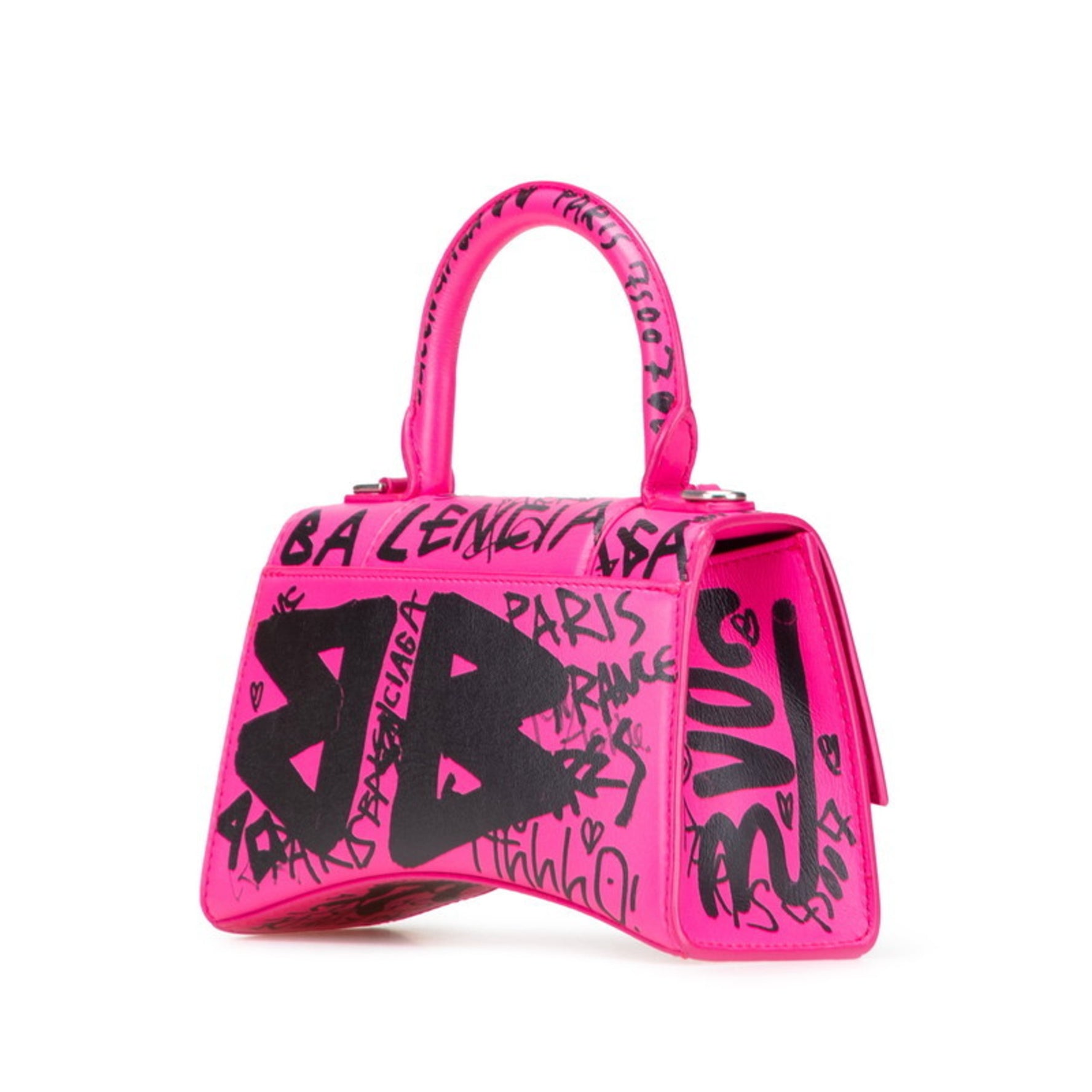 Balenciaga Hourglass Graffiti Handbag/Shoulder Bag Pink Black Leather