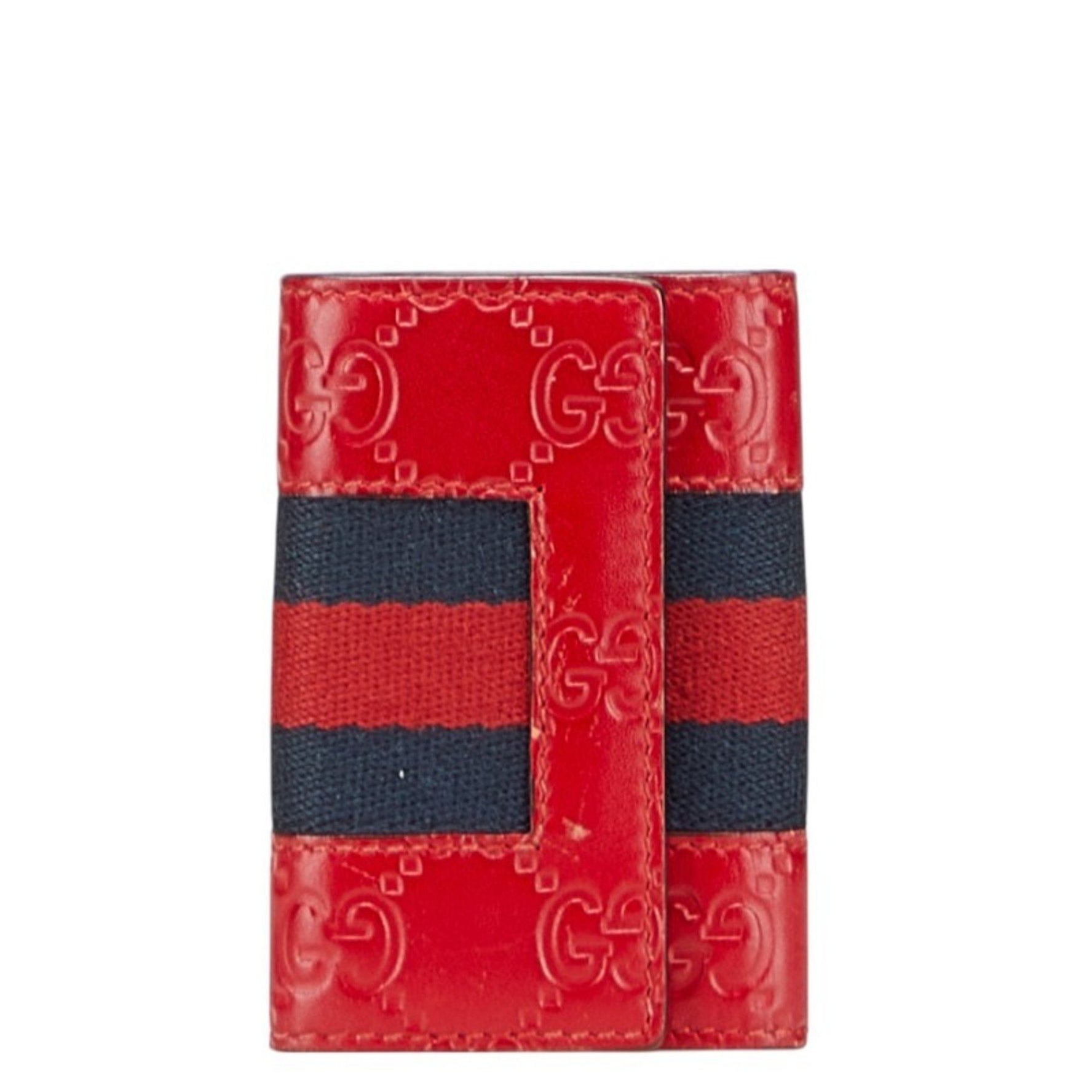 Gucci Guccissima Sherry Line Key Case Red Navy Leather