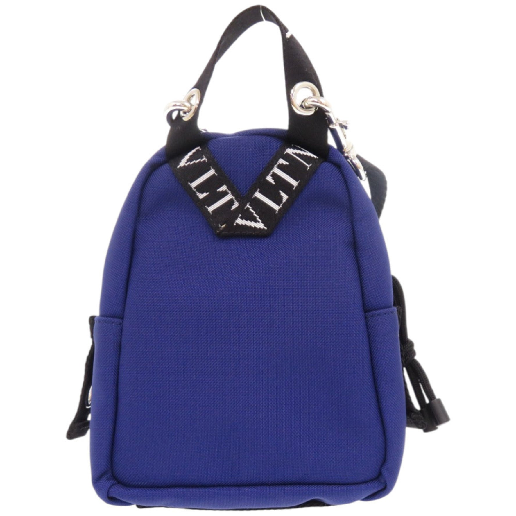 Like new Valentino Garavani Mini Backpack with VLTN logo, blue nylon shoulder bag, 0548.