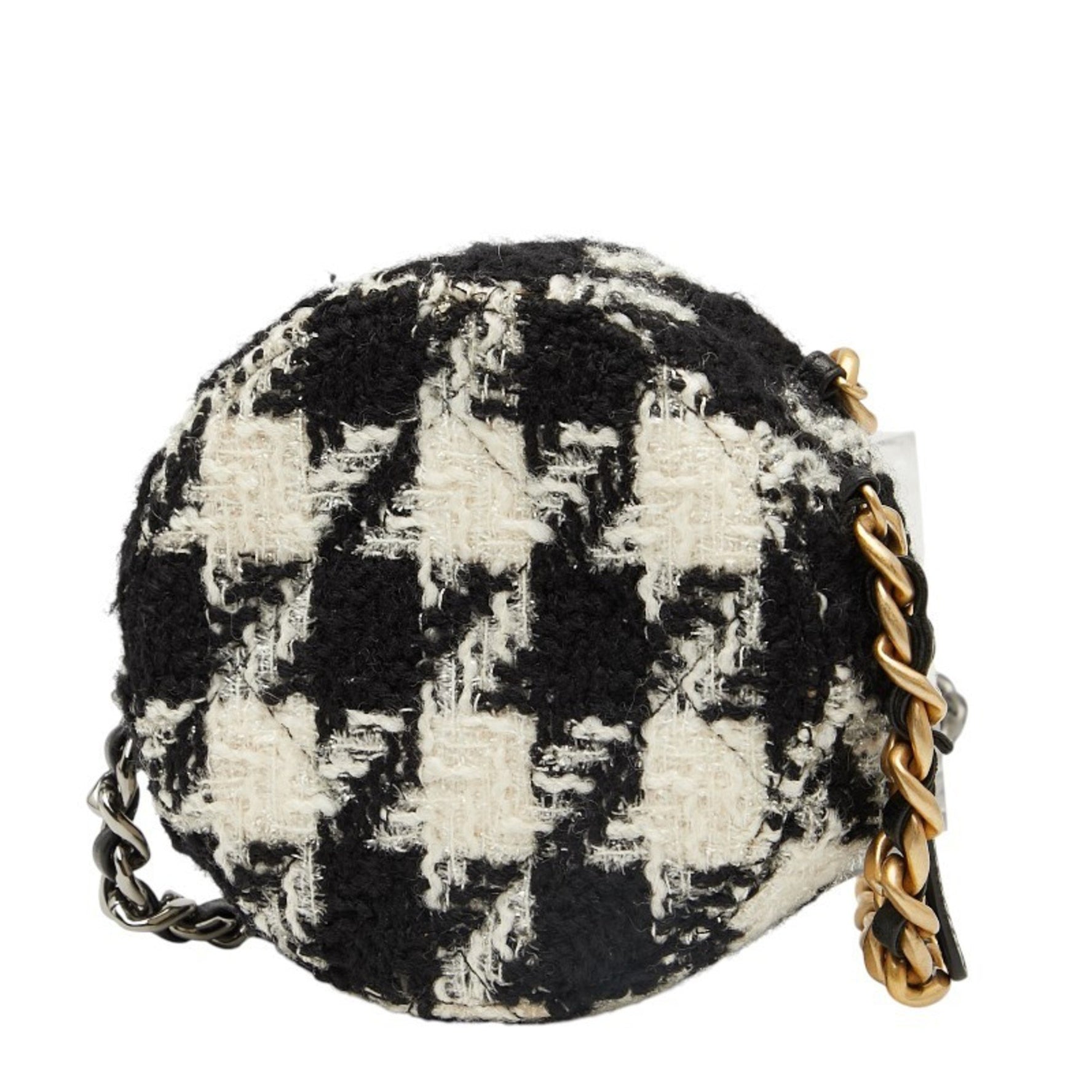 Chanel Coco Mark Chain Shoulder Bag in Black and White Tweed Leather
