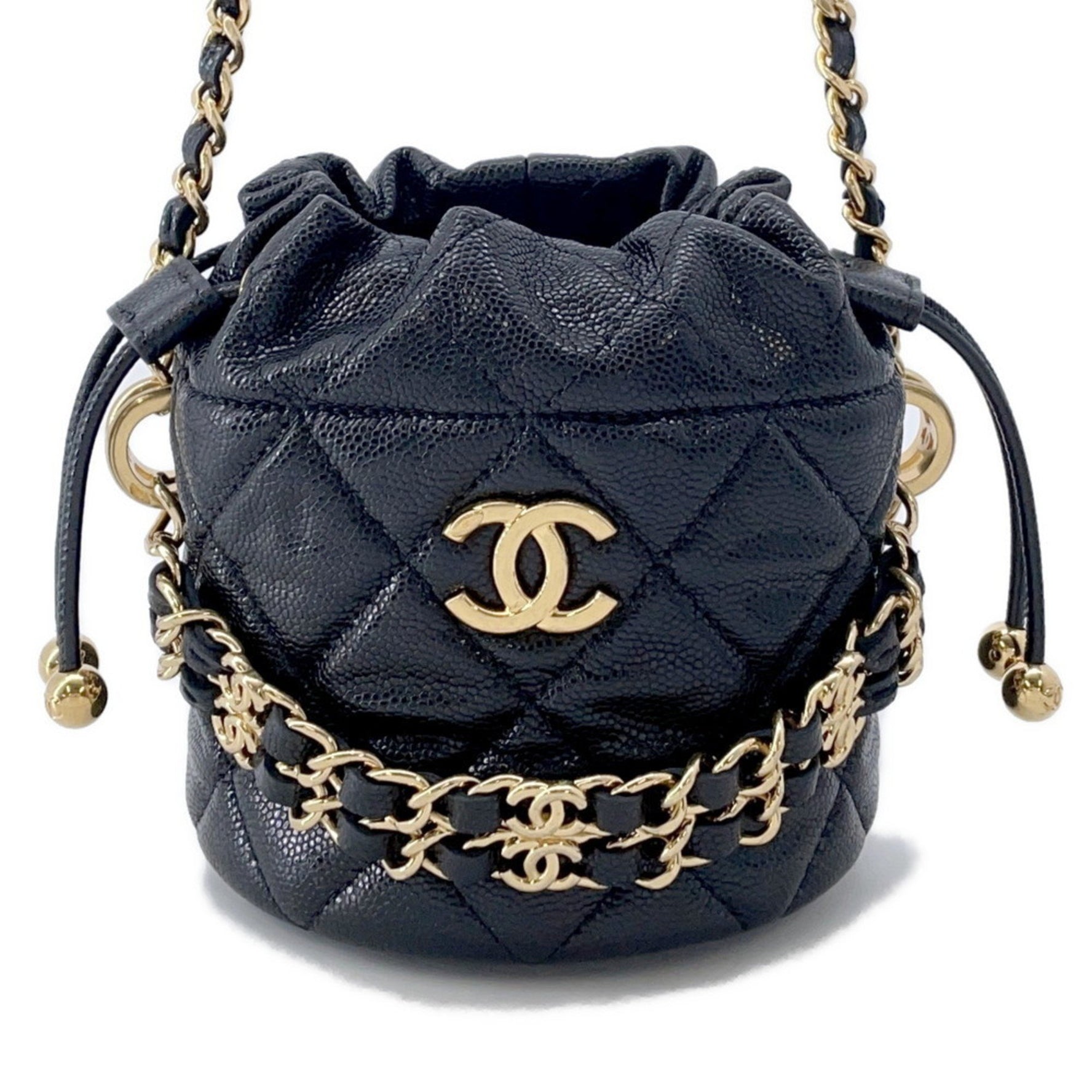 Chanel Chain Shoulder Bag, Matelasse Coco Mark Bucket Caviar Skin