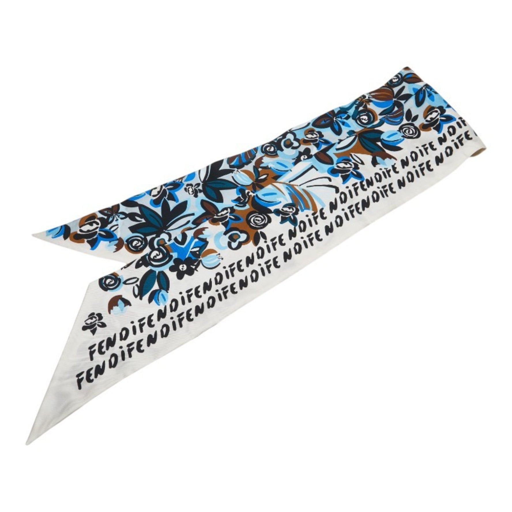 Fendi Maxi Rappy Floral Motif Scarf White Blue Silk