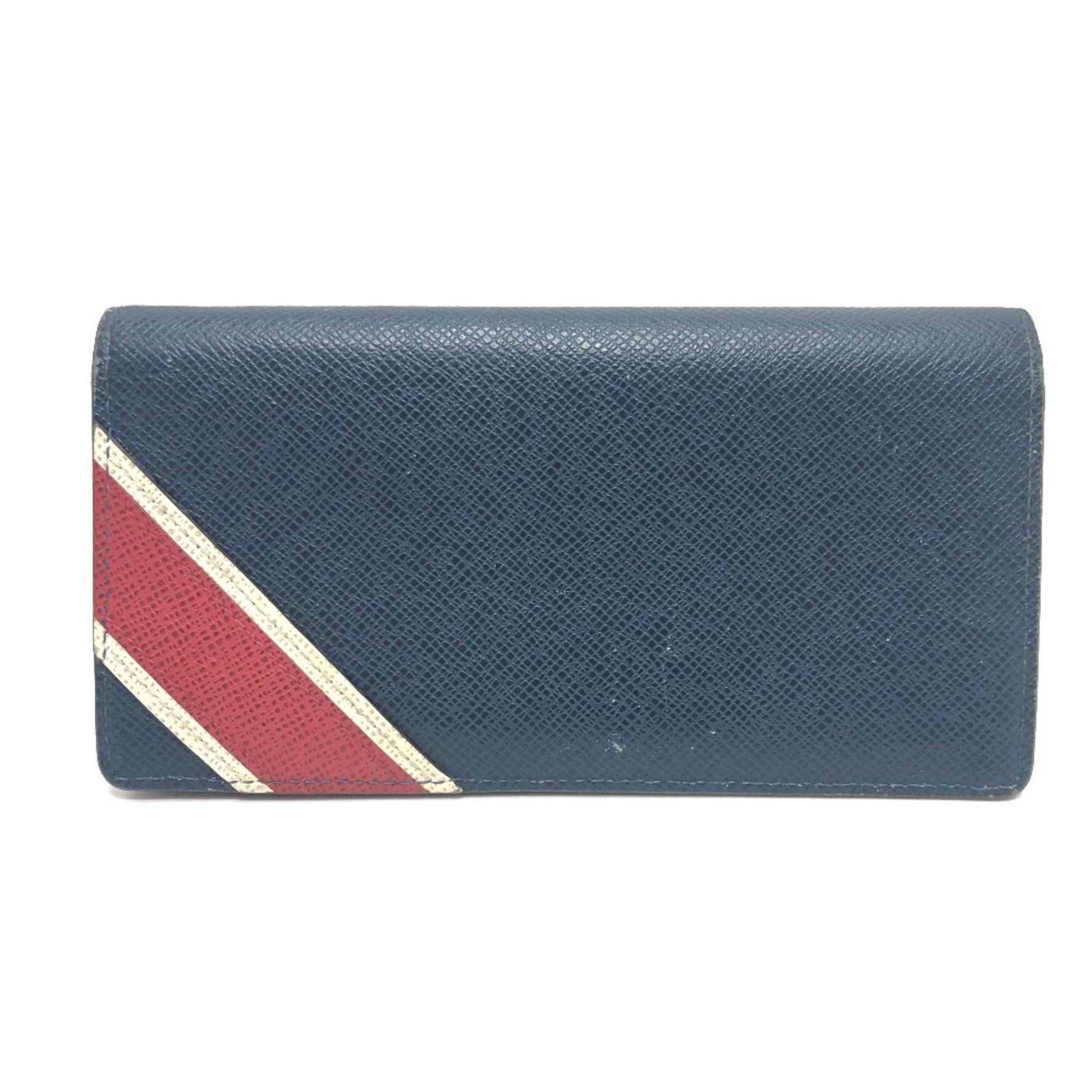 Louis Vuitton Taiga Stripe Portefeuille Brazza Long Wallet Leather Blue