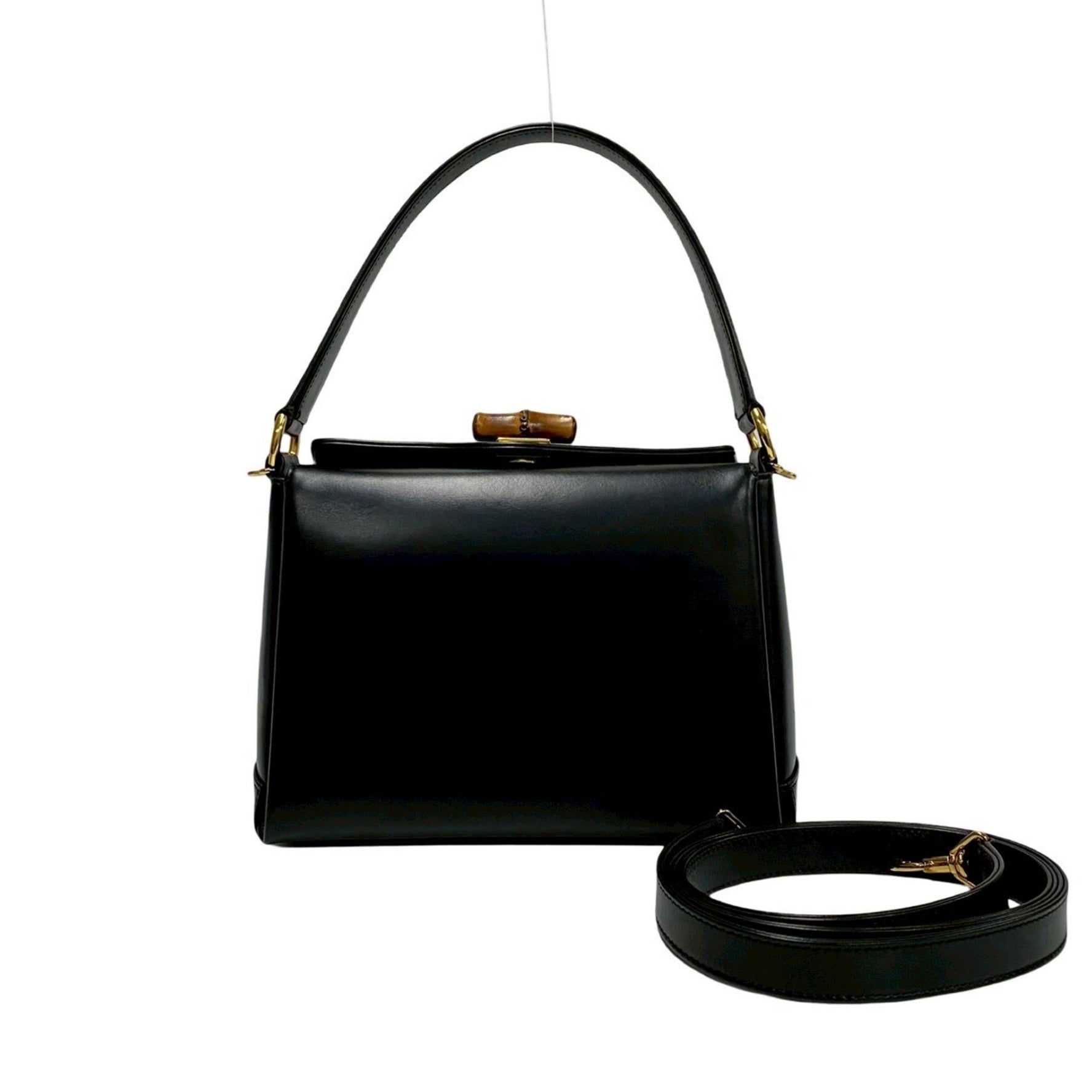 GUCCI Old Gucci Bamboo Leather Genuine 2-Way Handbag/Shoulder Bag Black