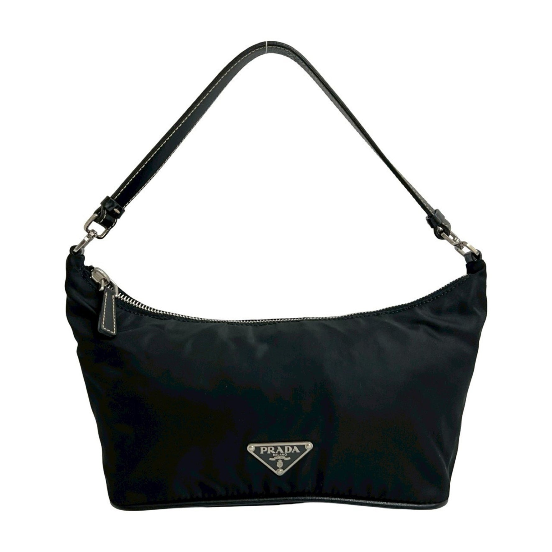 PRADA Triangle Logo Tessuto Nylon and Leather Handbag/Semi-Shoulder Bag