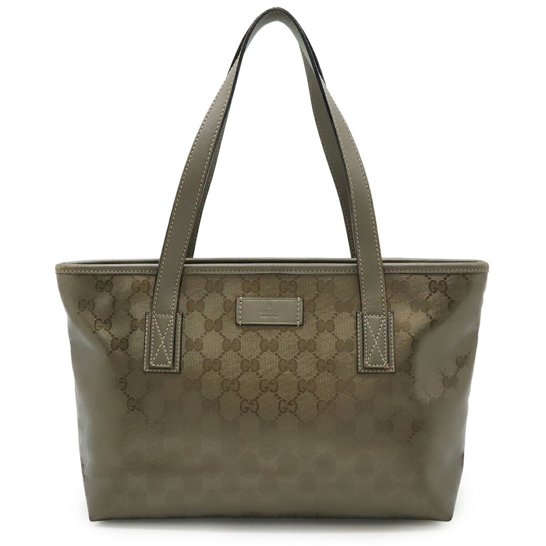 GUCCI GG Imprime Tote Bag Shoulder PVC Leather Metallic Khaki