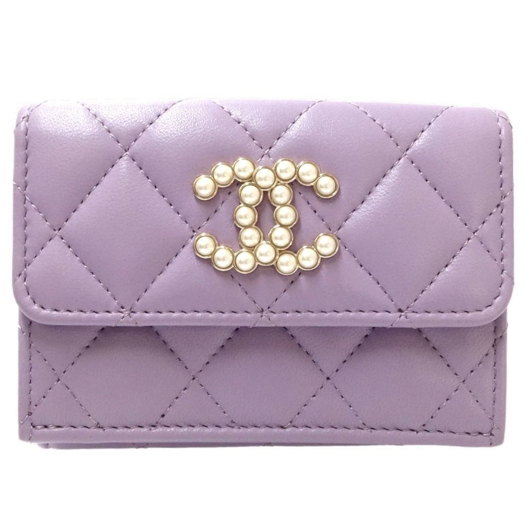 CHANEL Chanel Bi-fold Wallet AP3808 Small Flap CC Pearl Coco Mark Lambskin Light Purple