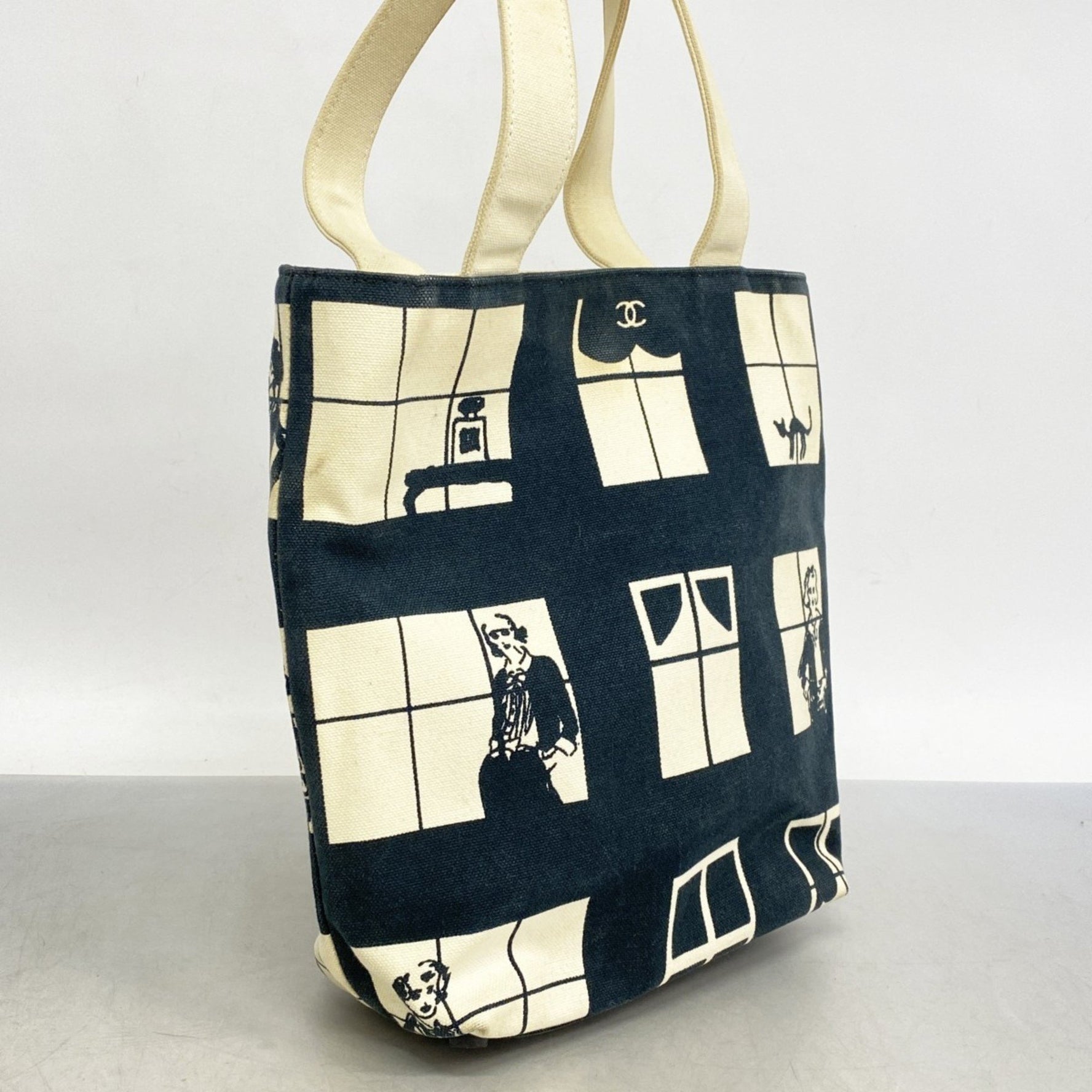 Chanel Windows Canvas Tote Bag in Black, White, and Champagne